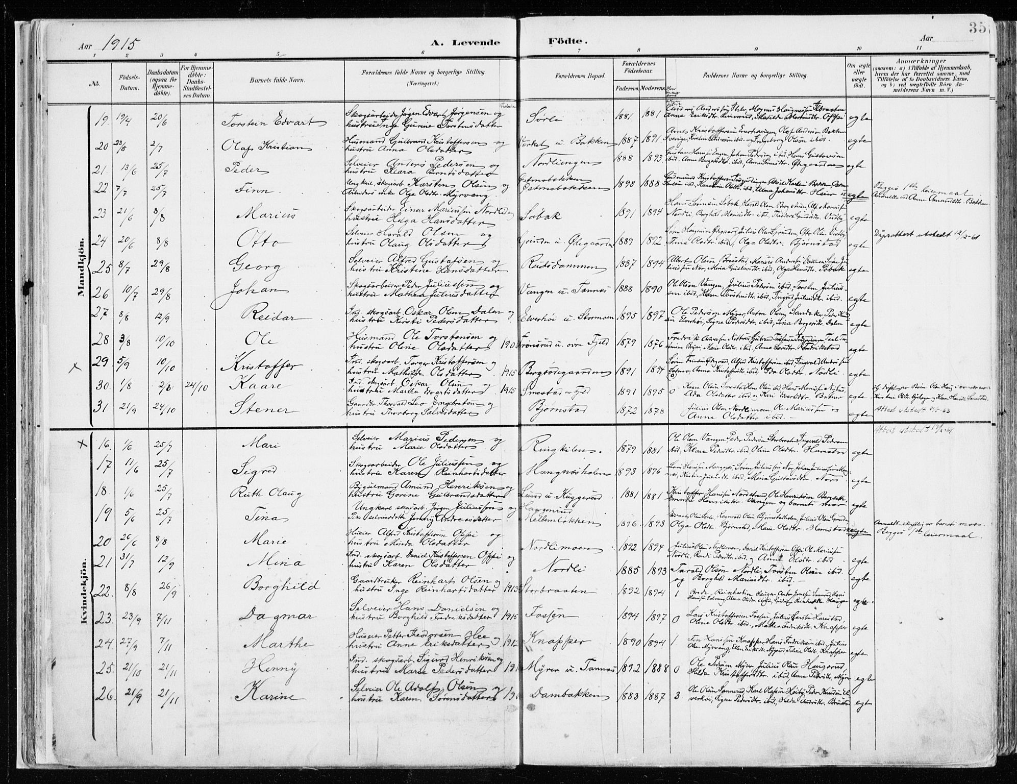 Nord-Odal prestekontor, AV/SAH-PREST-032/H/Ha/Haa/L0009: Parish register (official) no. 9, 1902-1926, p. 35