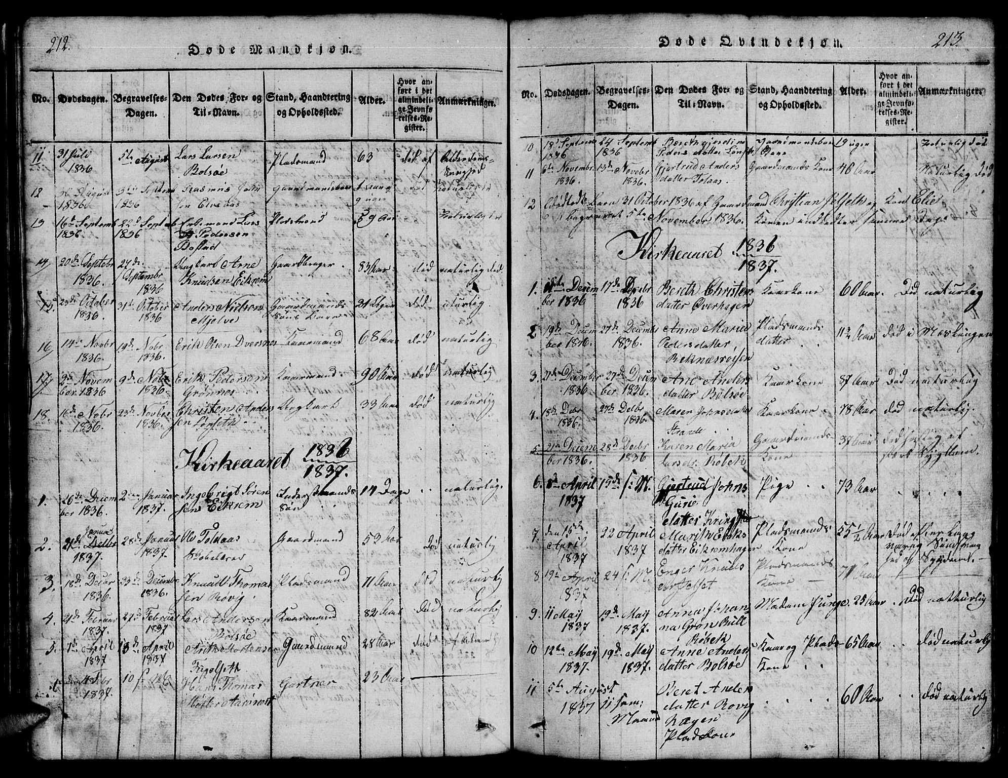 Ministerialprotokoller, klokkerbøker og fødselsregistre - Møre og Romsdal, SAT/A-1454/555/L0665: Parish register (copy) no. 555C01, 1818-1868, p. 212-213