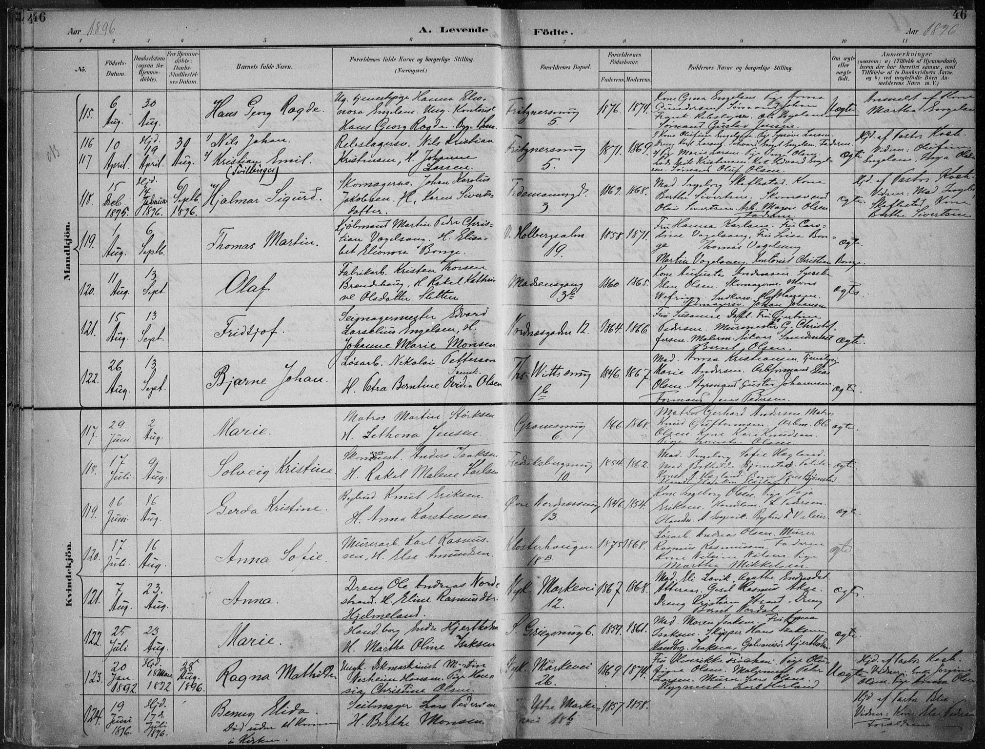 Nykirken Sokneprestembete, AV/SAB-A-77101/H/Haa/L0018: Parish register (official) no. B 6, 1895-1903, p. 46