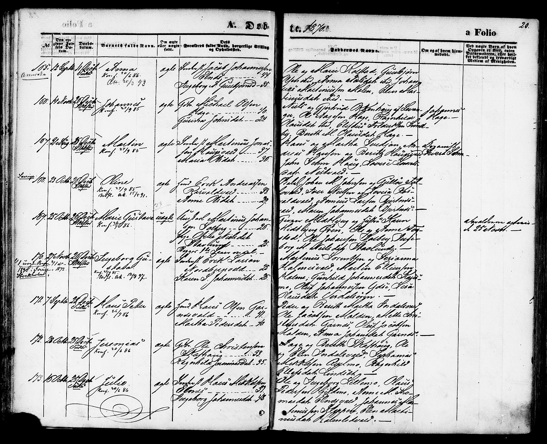Ministerialprotokoller, klokkerbøker og fødselsregistre - Nord-Trøndelag, SAT/A-1458/723/L0242: Parish register (official) no. 723A11, 1870-1880, p. 20
