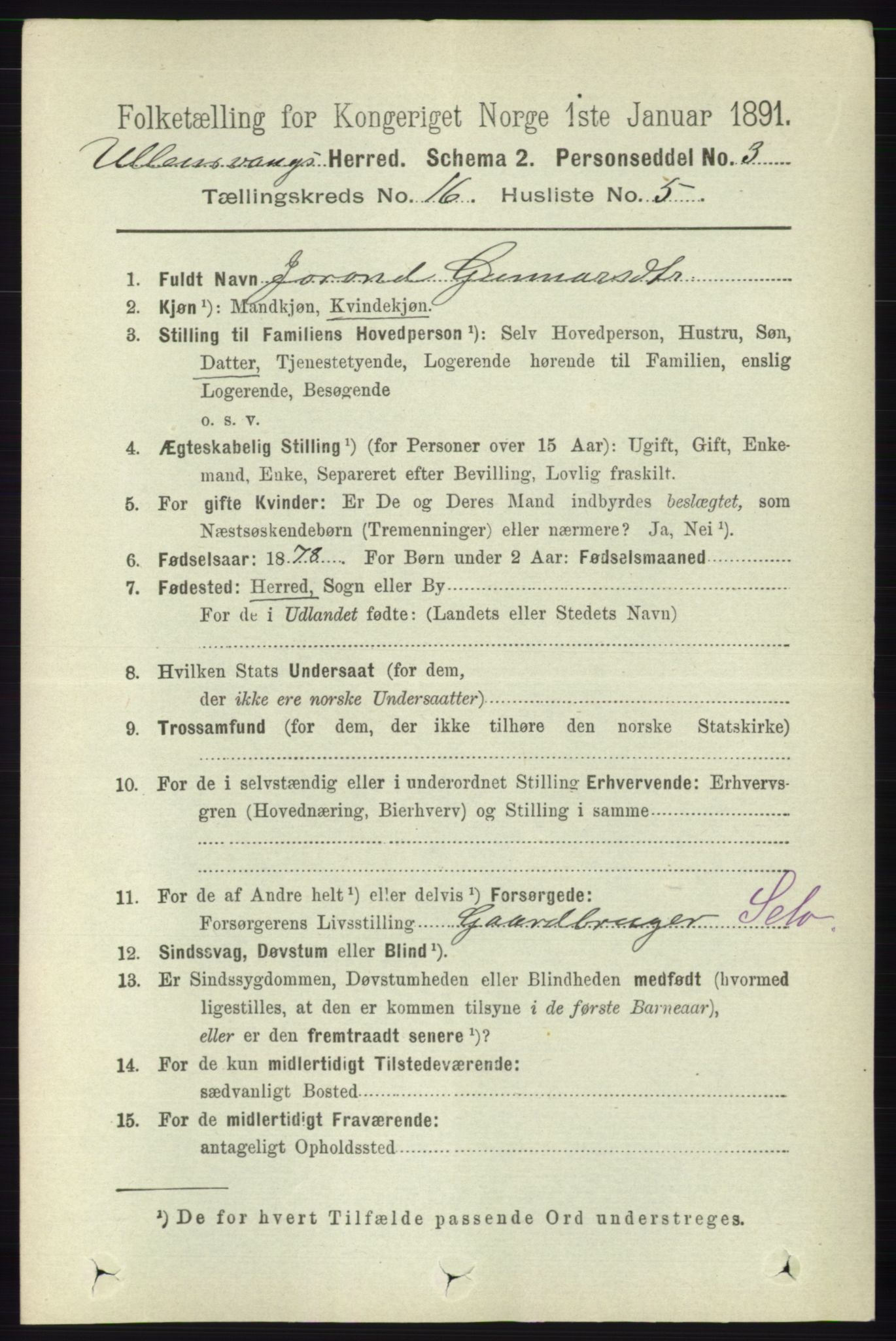 RA, 1891 census for 1230 Ullensvang, 1891, p. 6258