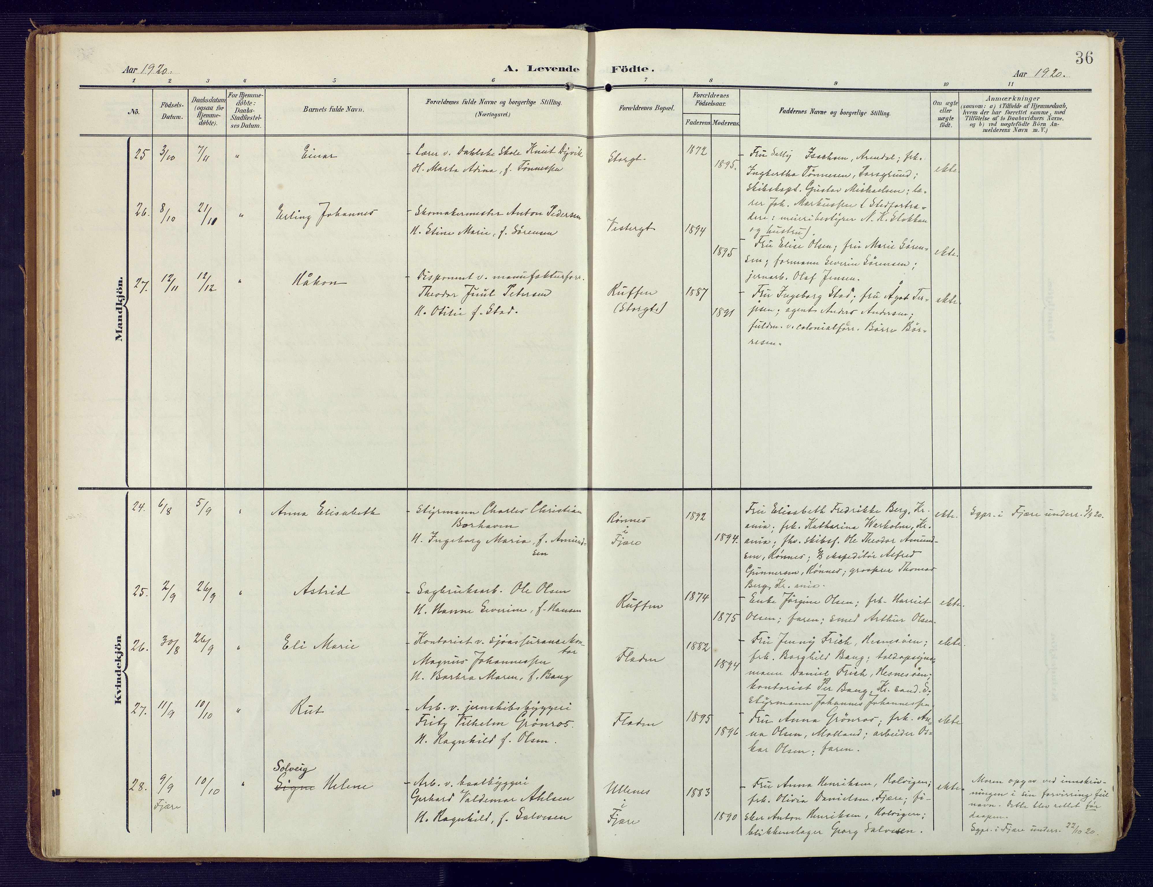 Grimstad sokneprestkontor, AV/SAK-1111-0017/F/Fa/L0005: Parish register (official) no. A 4, 1911-1924, p. 36