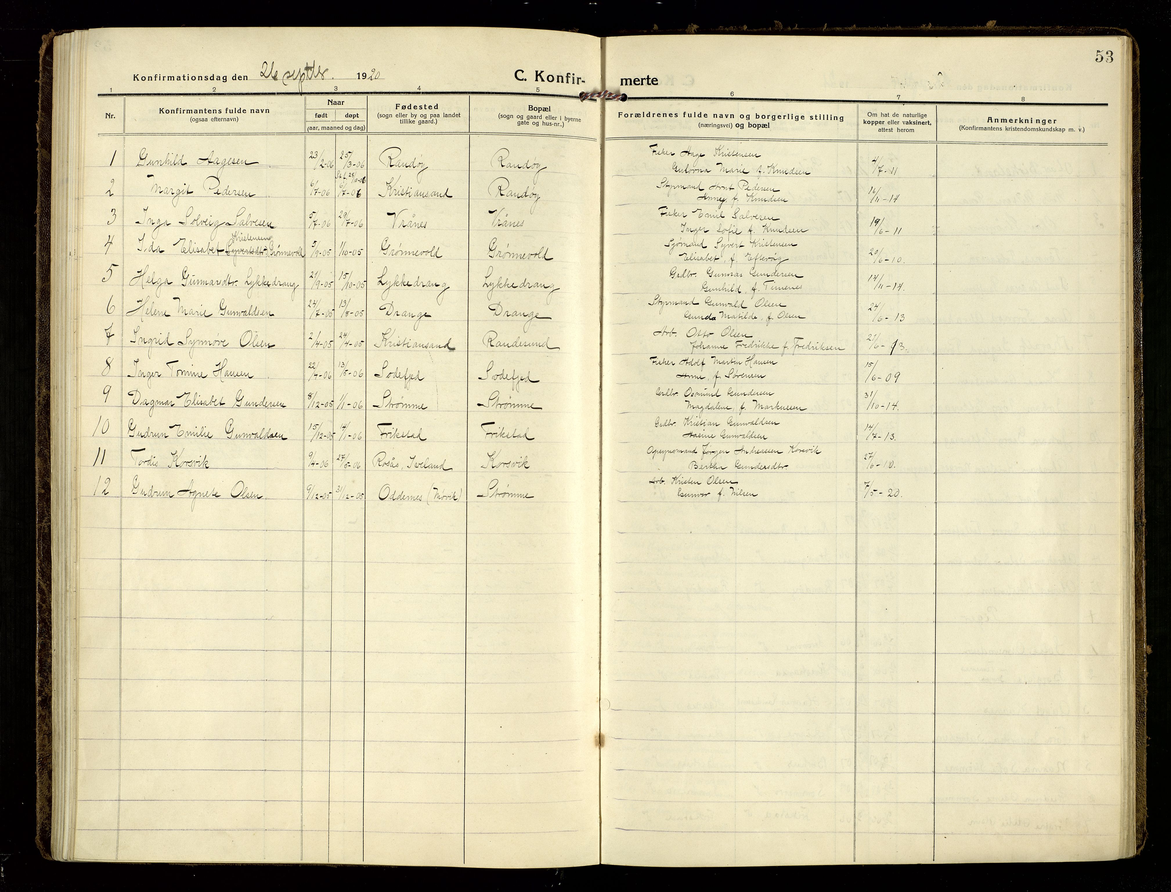 Oddernes sokneprestkontor, AV/SAK-1111-0033/F/Fa/Fab/L0004: Parish register (official) no. A 4, 1916-1935, p. 53