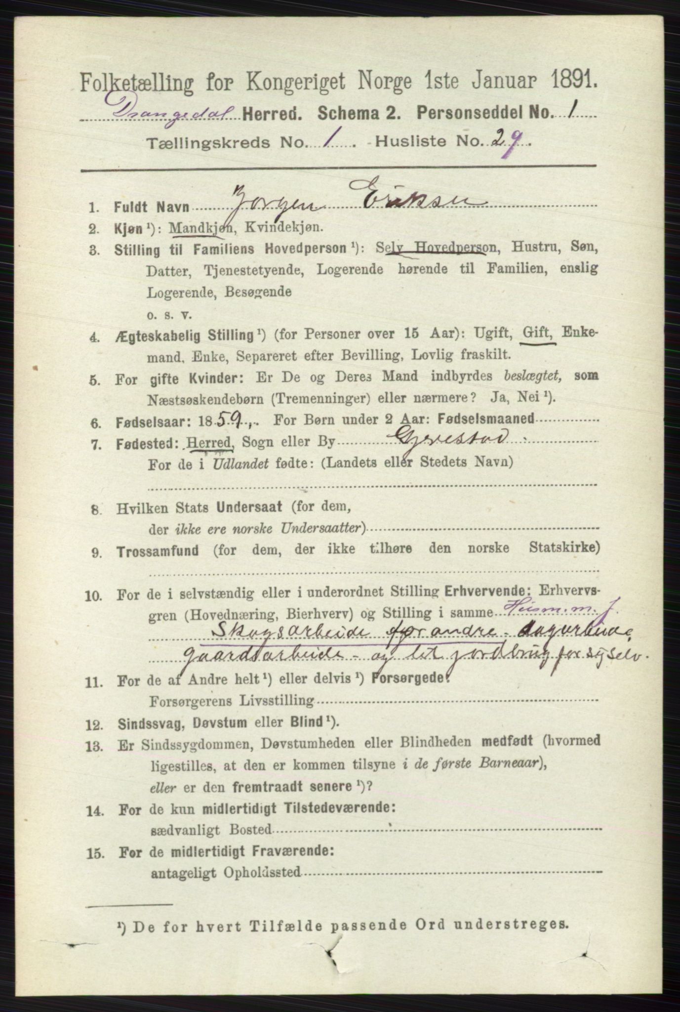 RA, 1891 census for 0817 Drangedal, 1891, p. 251