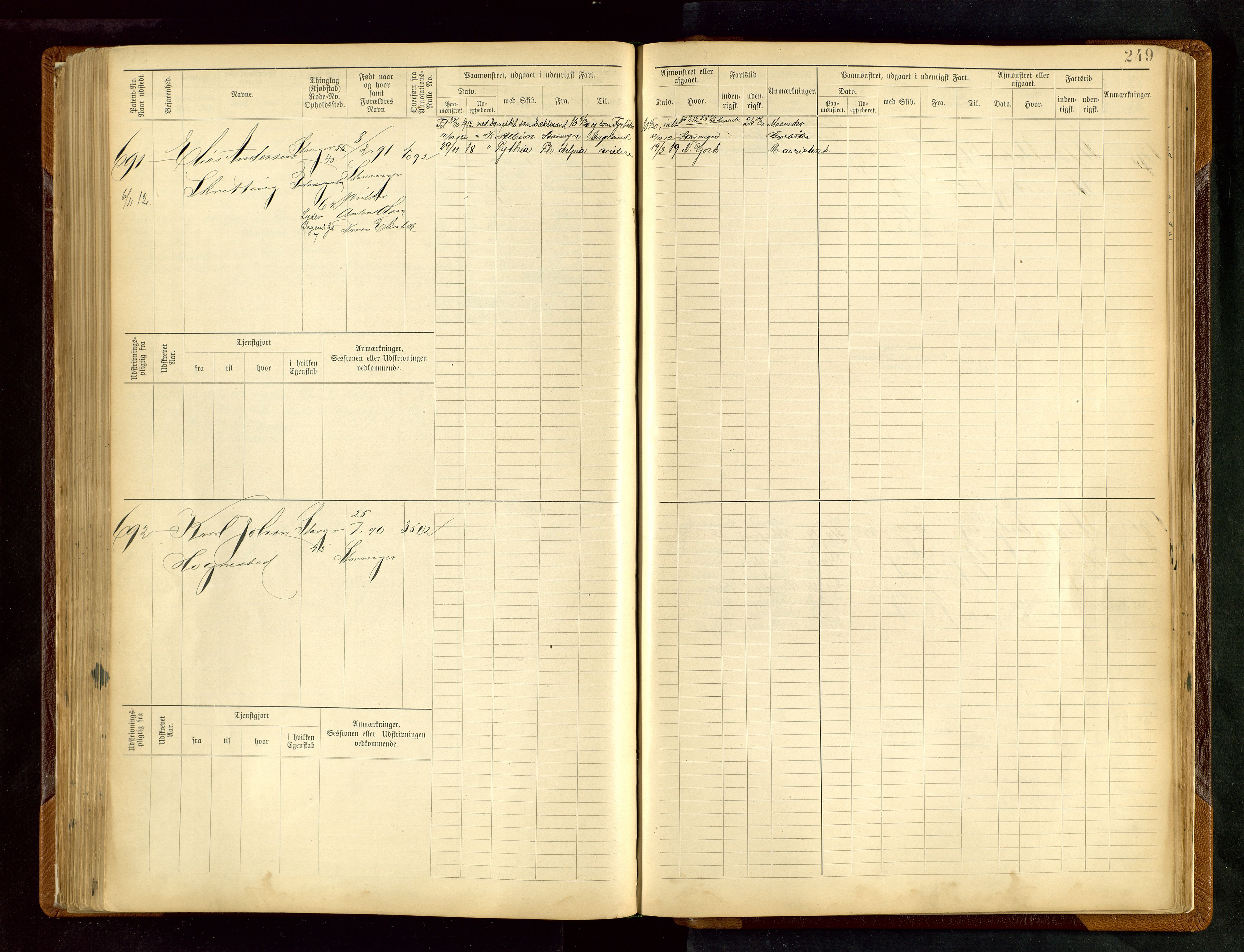 Stavanger sjømannskontor, AV/SAST-A-102006/F/Fe/L0005: Maskinist- og fyrbøterrulle, patentnr. 195-781 (dublett), 1894-1922, p. 254