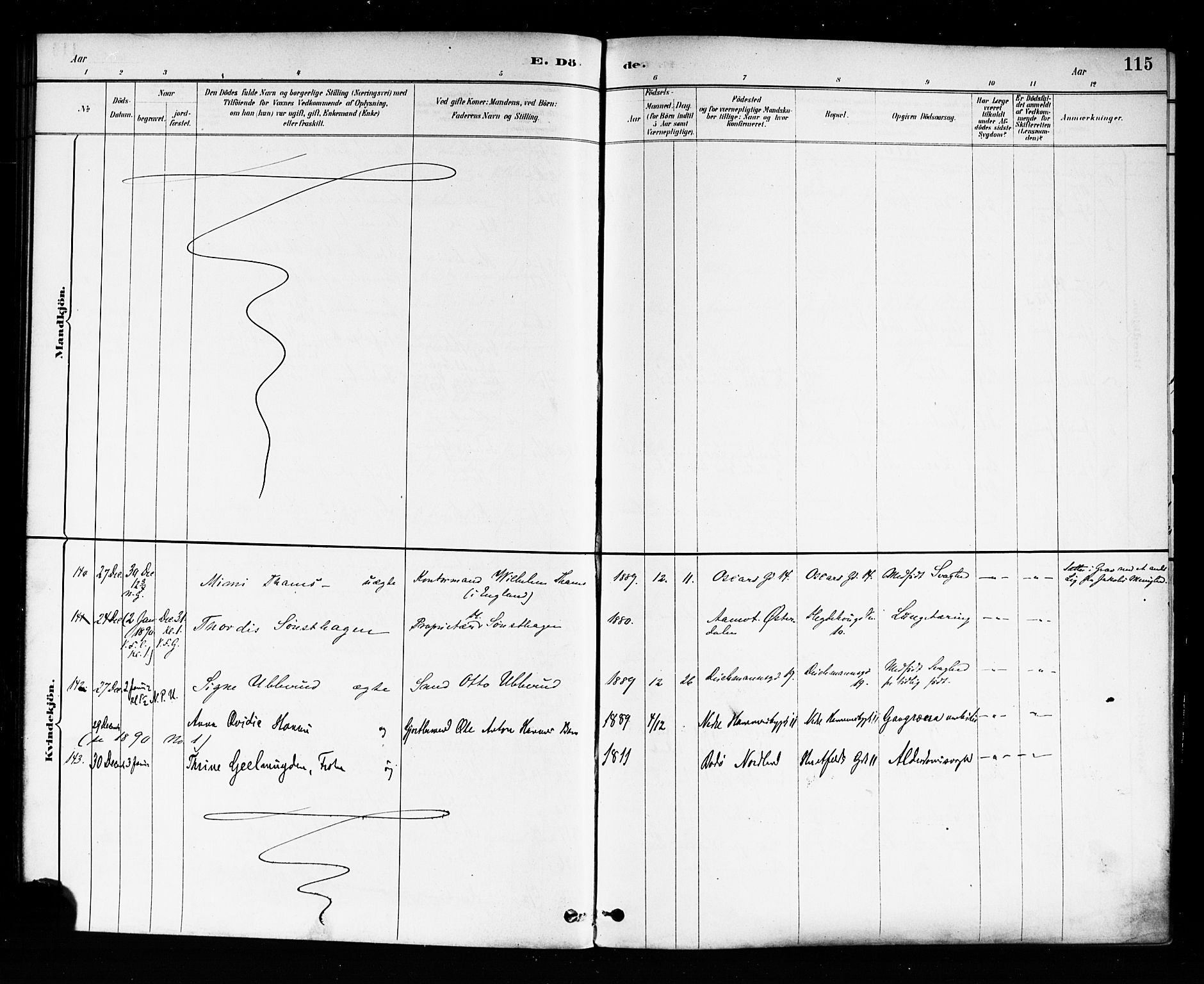 Trefoldighet prestekontor Kirkebøker, SAO/A-10882/F/Fd/L0003: Parish register (official) no. IV 3, 1885-1896, p. 115