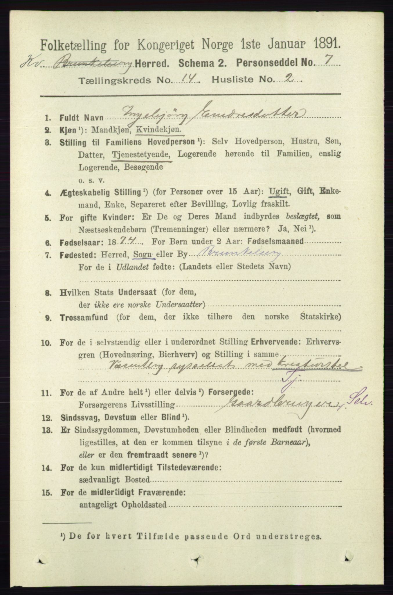 RA, 1891 census for 0829 Kviteseid, 1891, p. 3360