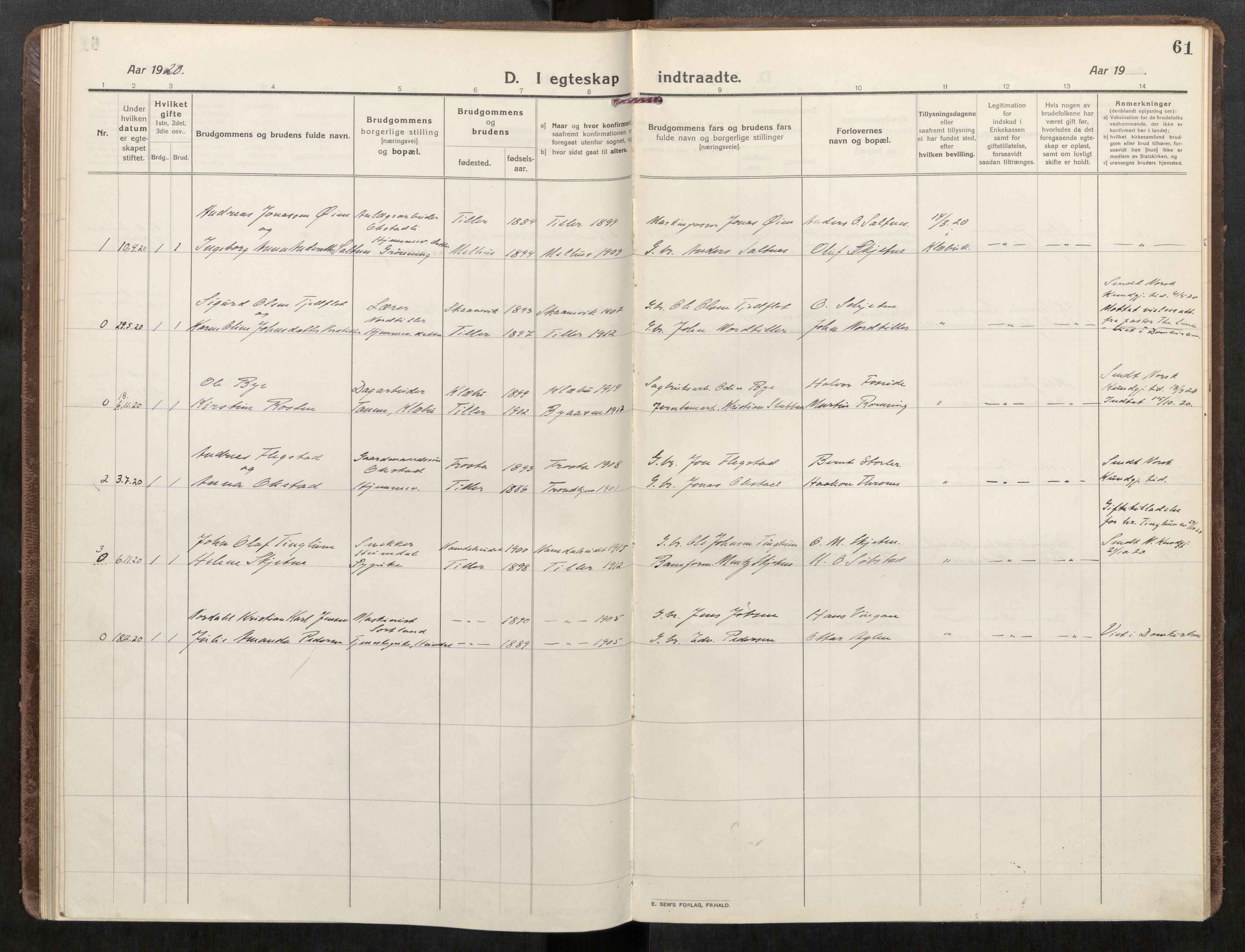 Klæbu sokneprestkontor, AV/SAT-A-1112: Parish register (official) no. 3, 1917-1924, p. 61