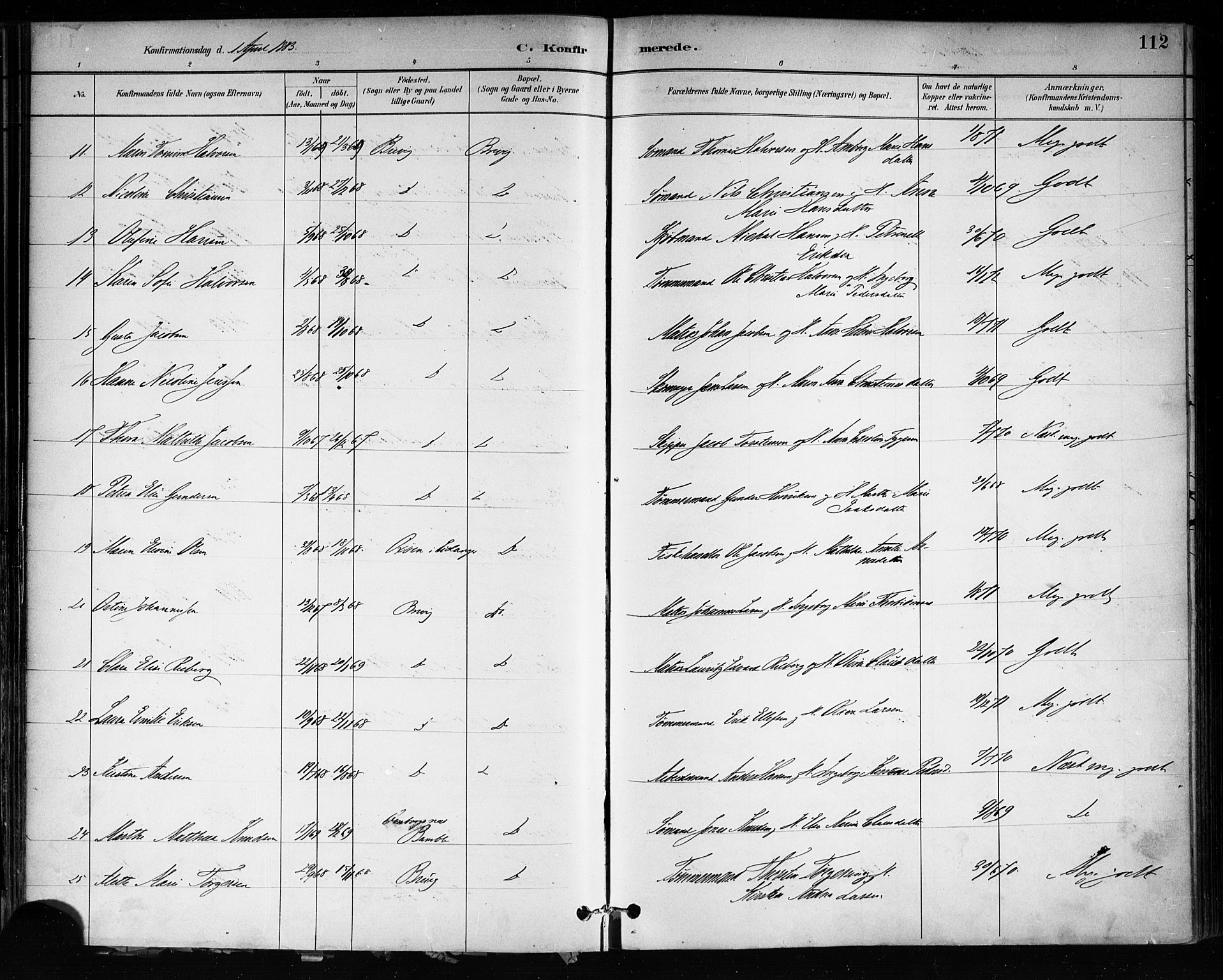 Brevik kirkebøker, SAKO/A-255/F/Fa/L0007: Parish register (official) no. 7, 1882-1900, p. 112