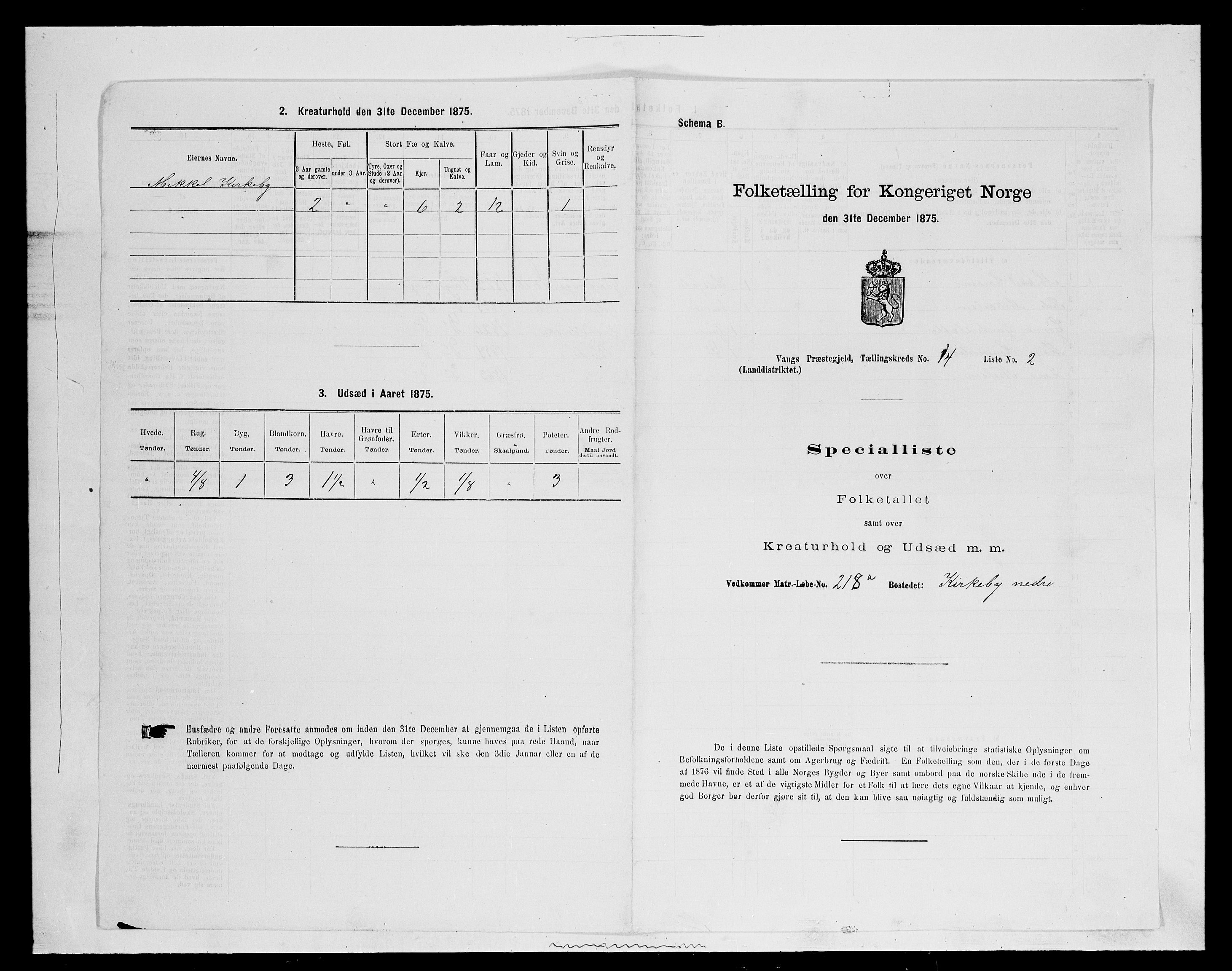 SAH, 1875 census for 0414L Vang/Vang og Furnes, 1875, p. 2973