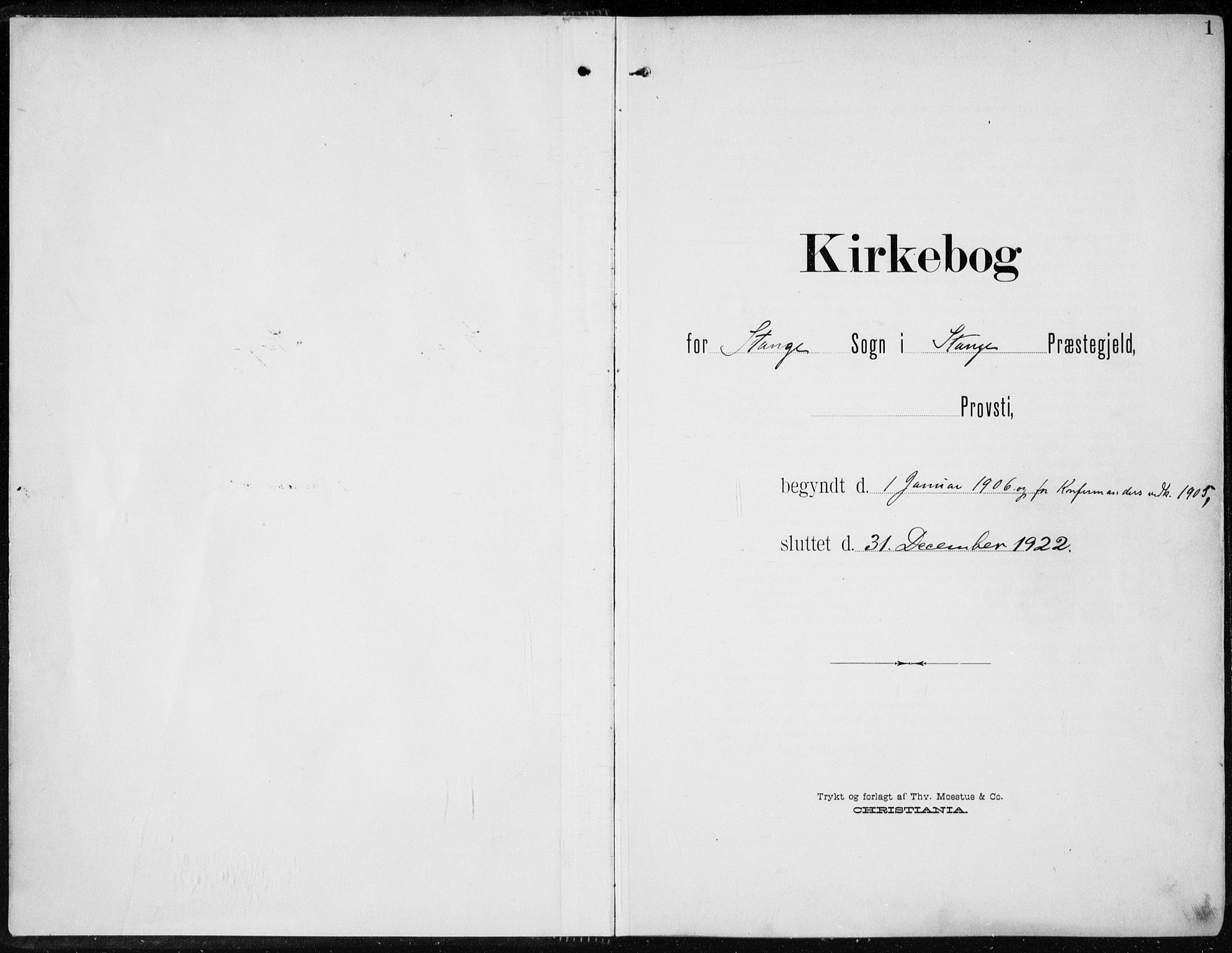 Stange prestekontor, SAH/PREST-002/K/L0024: Parish register (official) no. 24, 1906-1922, p. 1