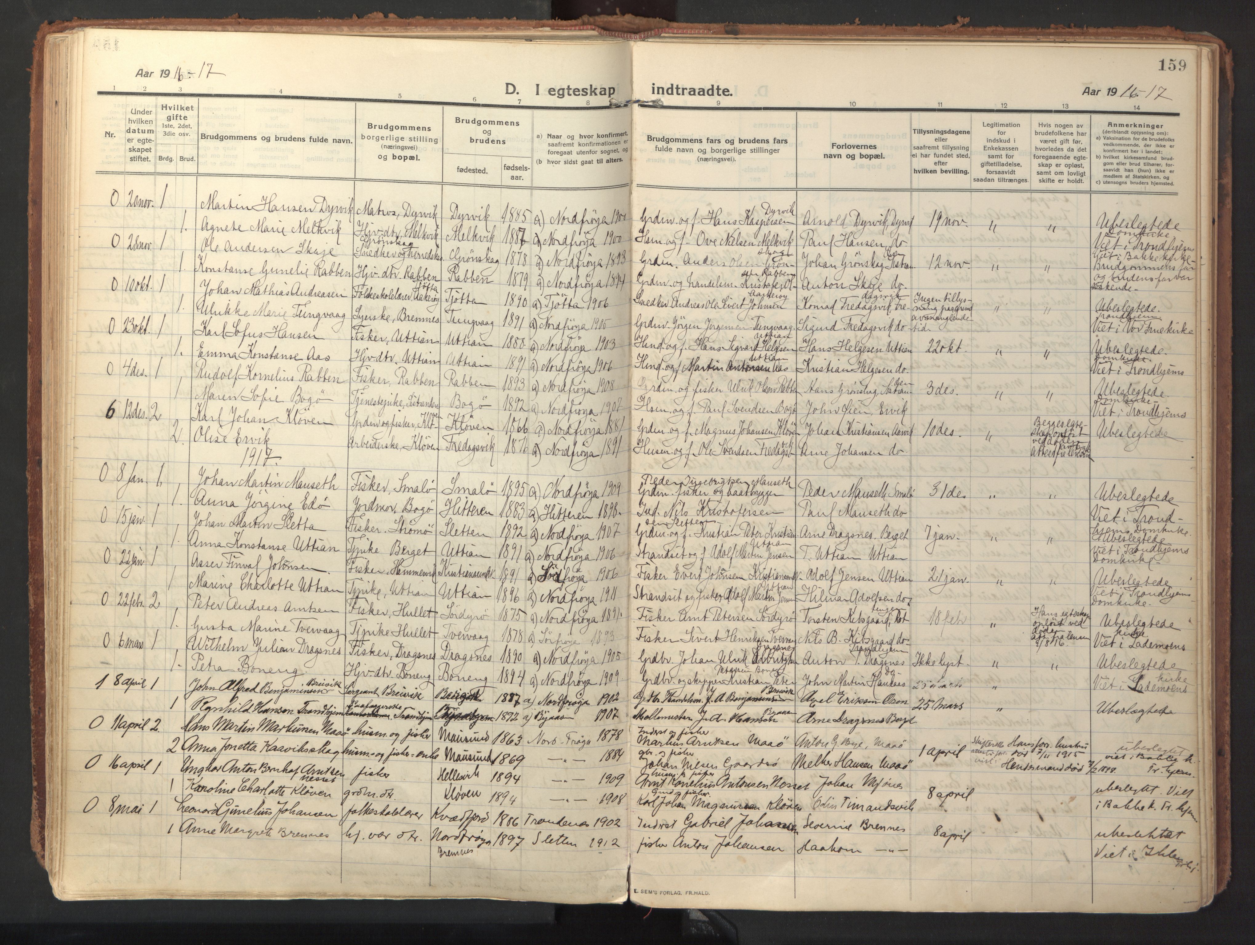Ministerialprotokoller, klokkerbøker og fødselsregistre - Sør-Trøndelag, SAT/A-1456/640/L0581: Parish register (official) no. 640A06, 1910-1924, p. 159