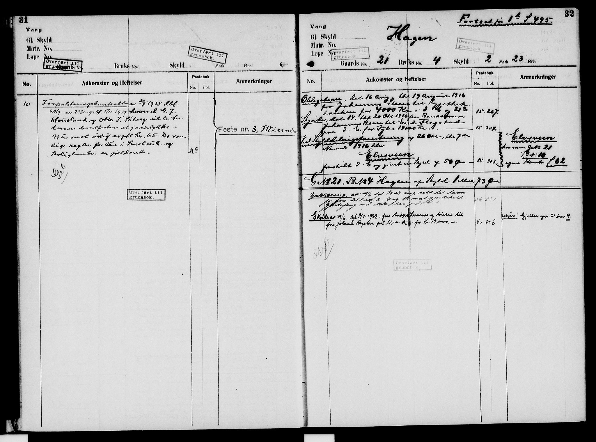 Nord-Hedmark sorenskriveri, SAH/TING-012/H/Ha/Had/Hade/L0005: Mortgage register no. 4.5, 1916-1940, p. 31-32