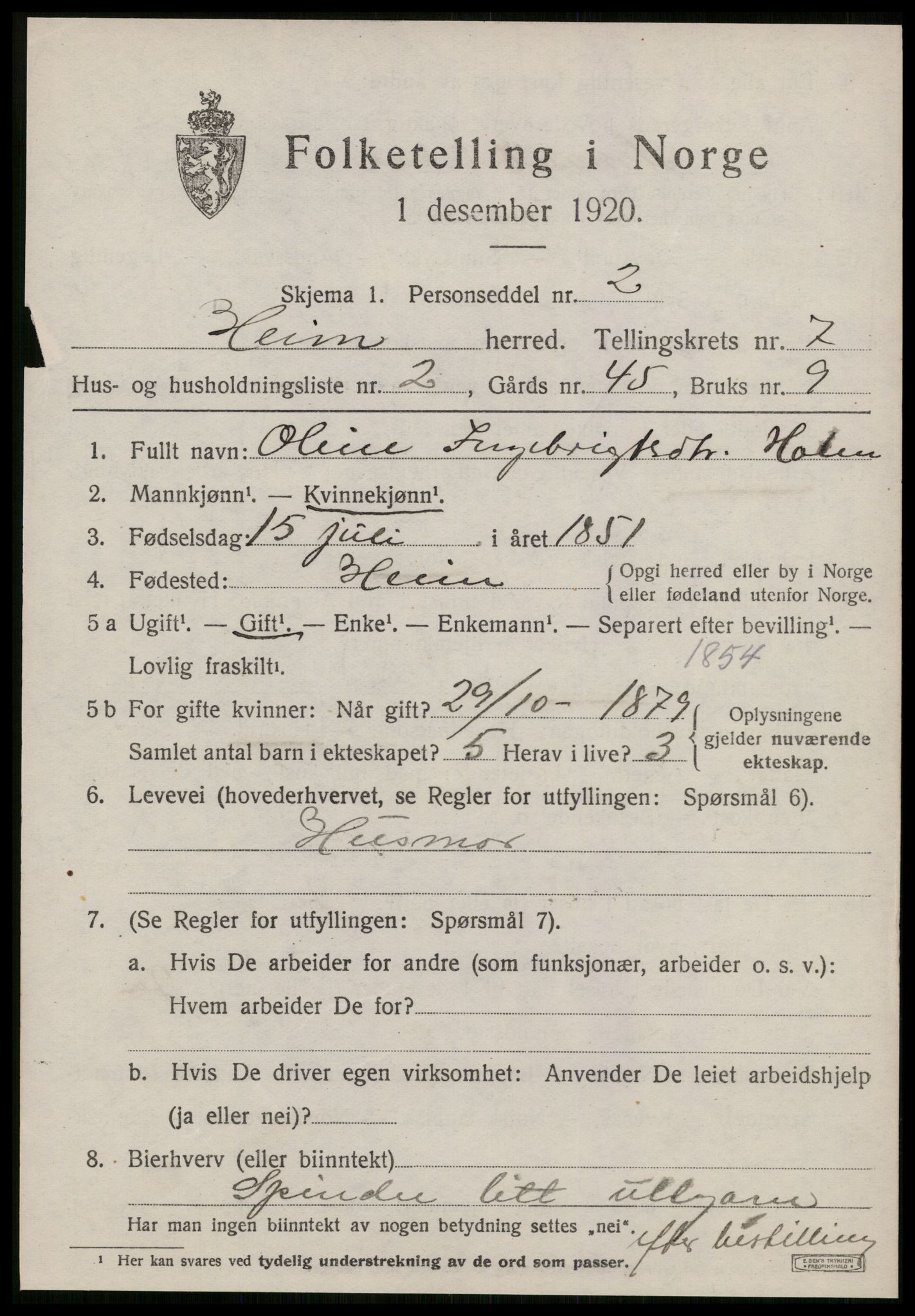 SAT, 1920 census for Heim, 1920, p. 3171