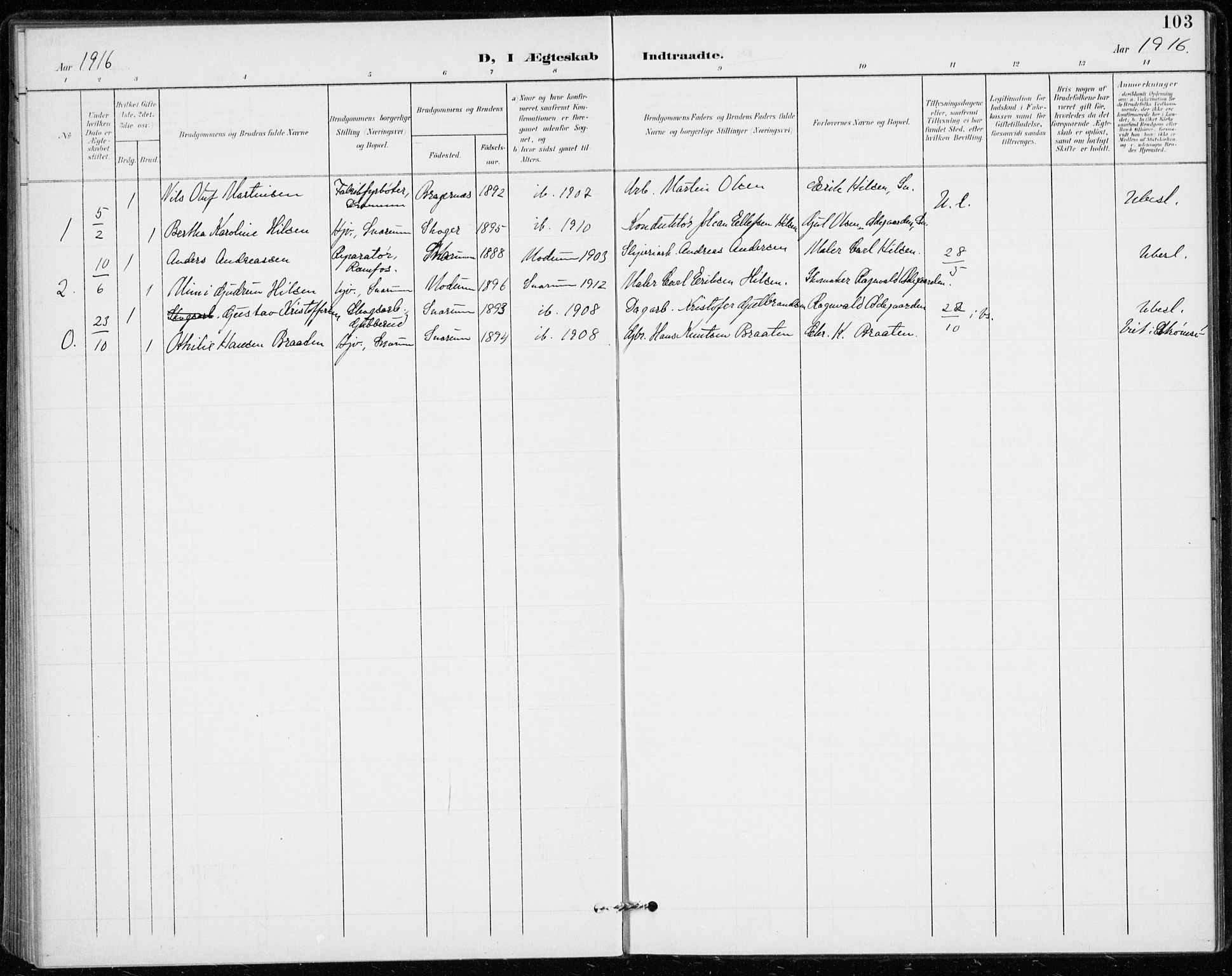 Modum kirkebøker, AV/SAKO-A-234/F/Fa/L0020: Parish register (official) no. 20, 1900-1917, p. 103