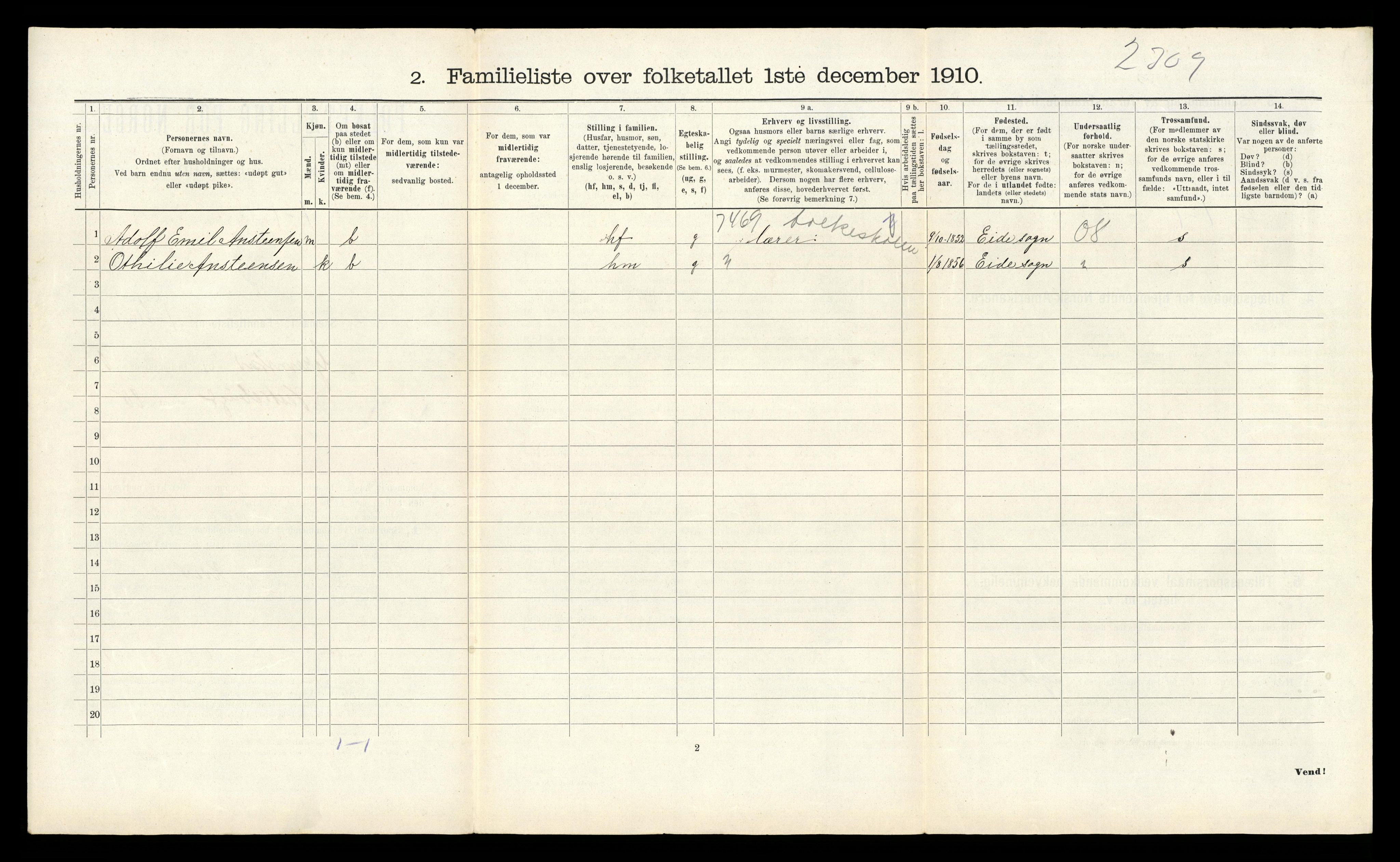 RA, 1910 census for Grimstad, 1910, p. 609