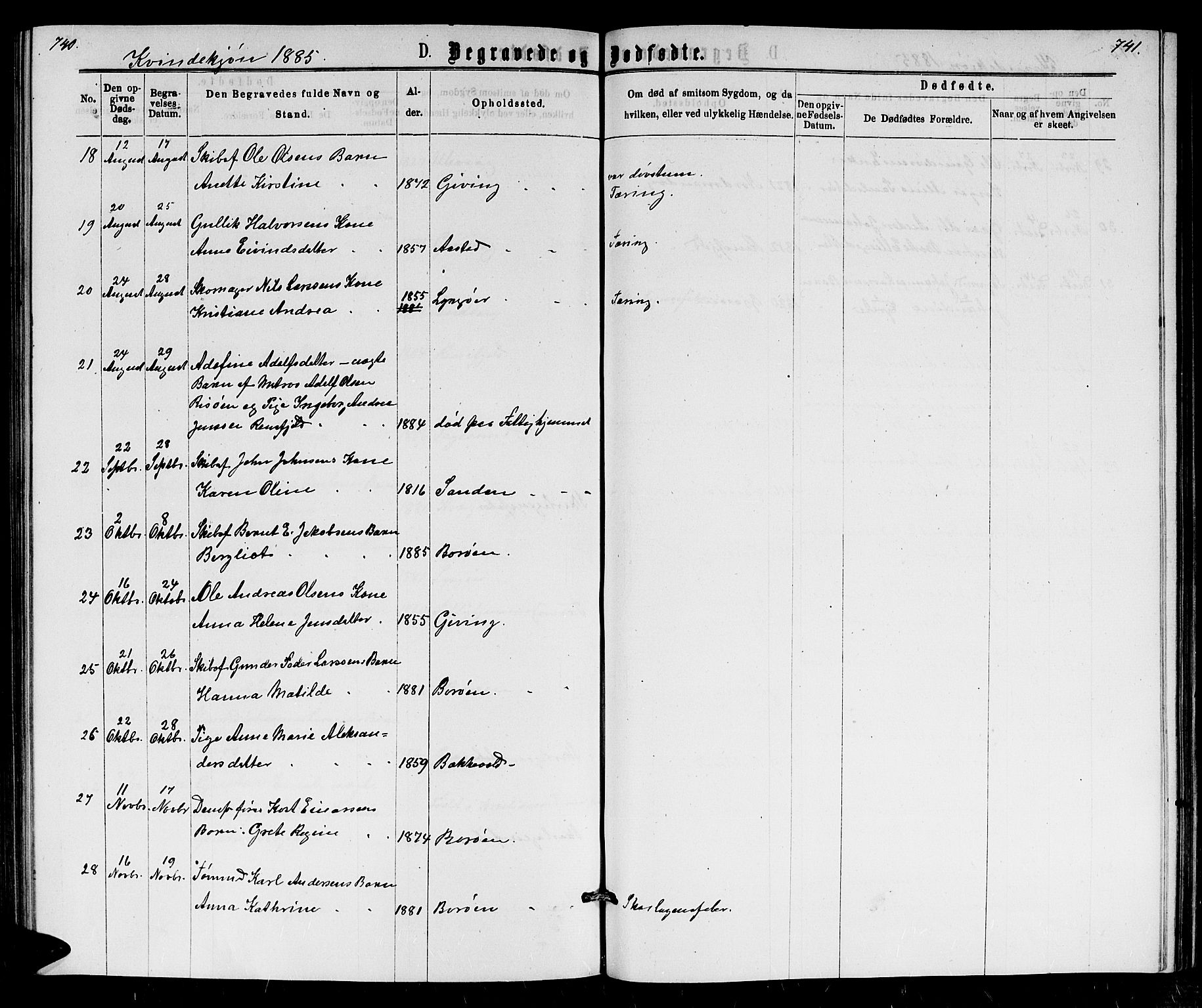 Dypvåg sokneprestkontor, AV/SAK-1111-0007/F/Fb/Fba/L0012: Parish register (copy) no. B 12, 1872-1886, p. 740-741