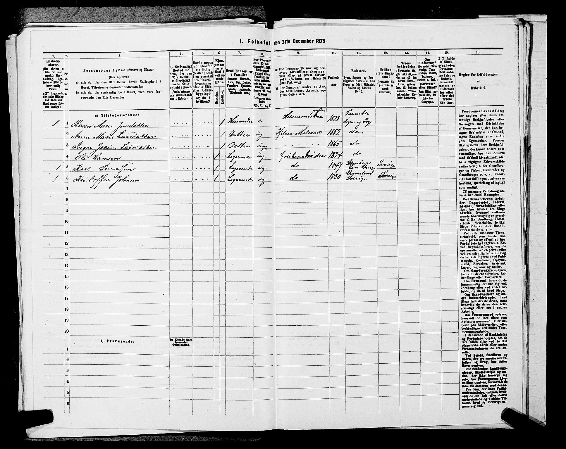 SAKO, 1875 census for 0814L Bamble/Bamble, 1875, p. 1162