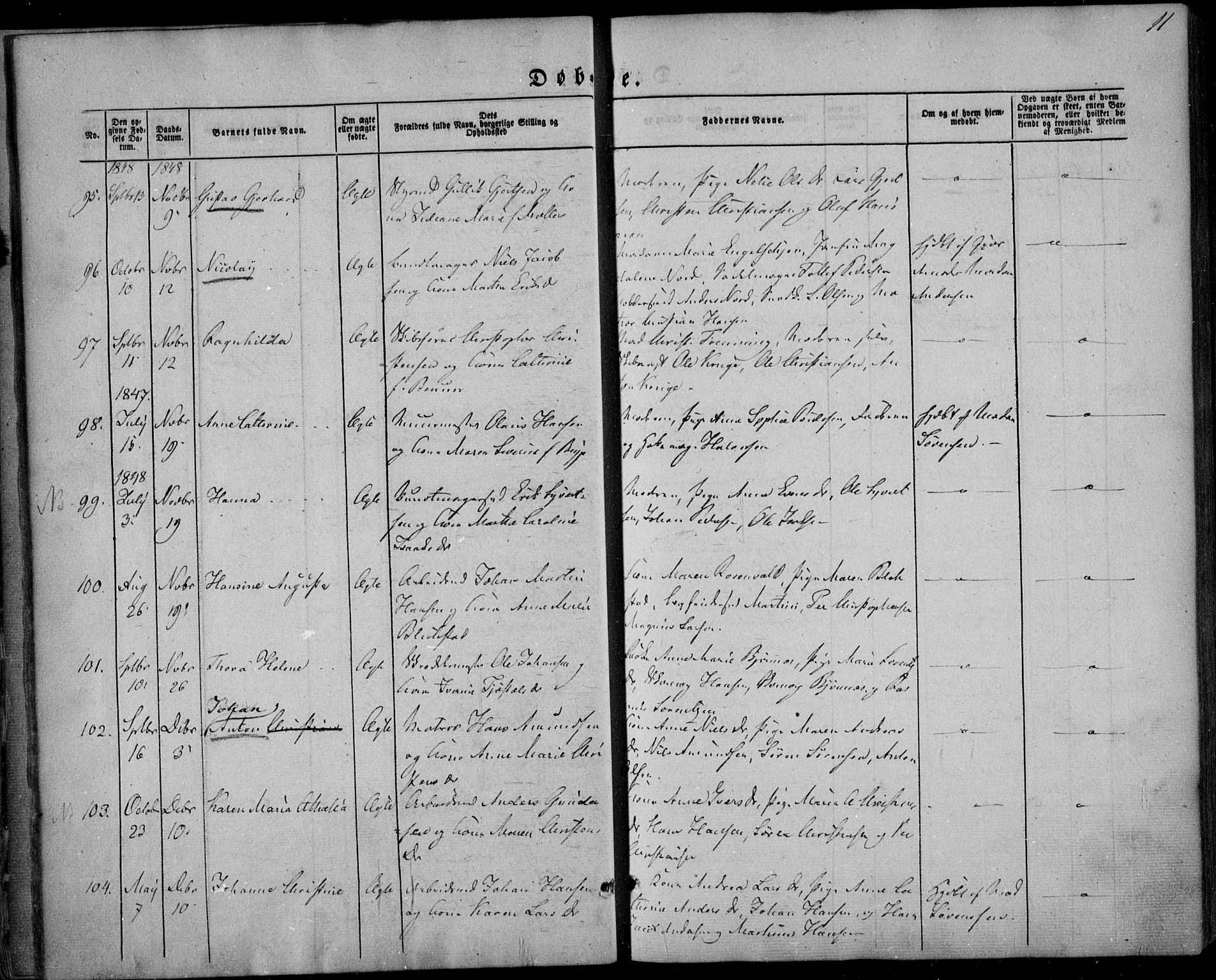 Larvik kirkebøker, AV/SAKO-A-352/F/Fa/L0003: Parish register (official) no. I 3, 1848-1856, p. 11