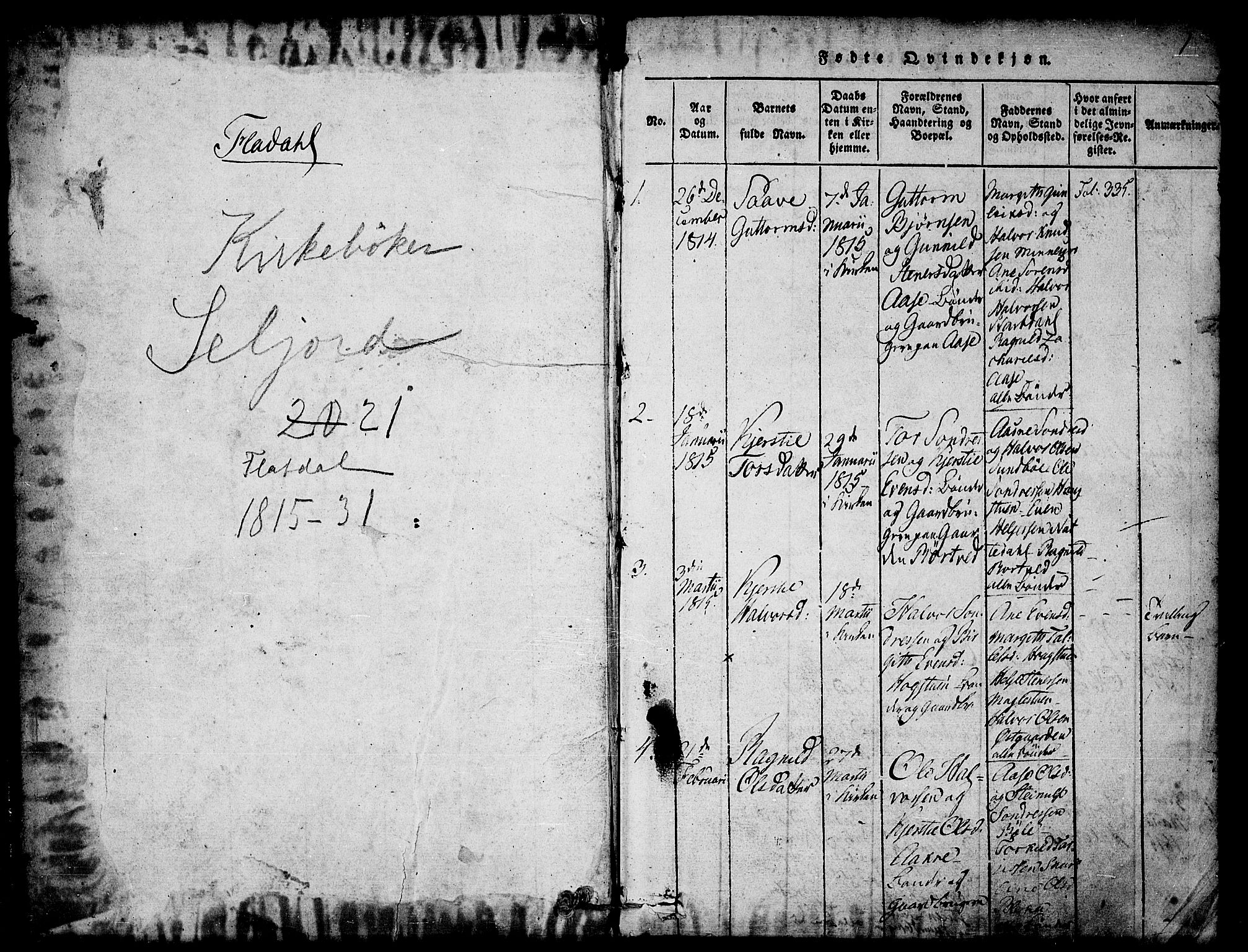 Seljord kirkebøker, SAKO/A-20/F/Fb/L0001: Parish register (official) no. II 1, 1815-1831, p. 1