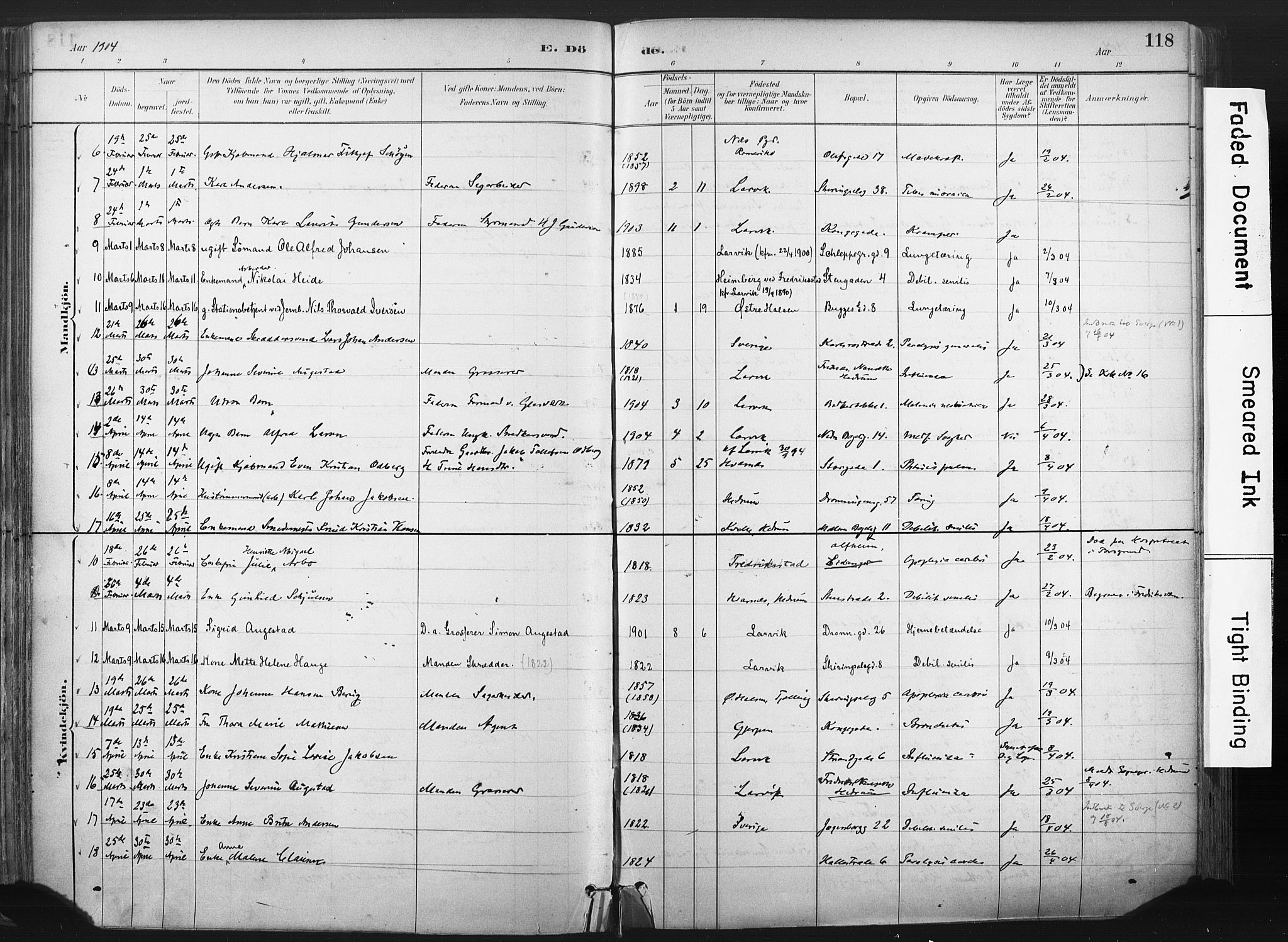 Larvik kirkebøker, AV/SAKO-A-352/F/Fa/L0010: Parish register (official) no. I 10, 1884-1910, p. 118