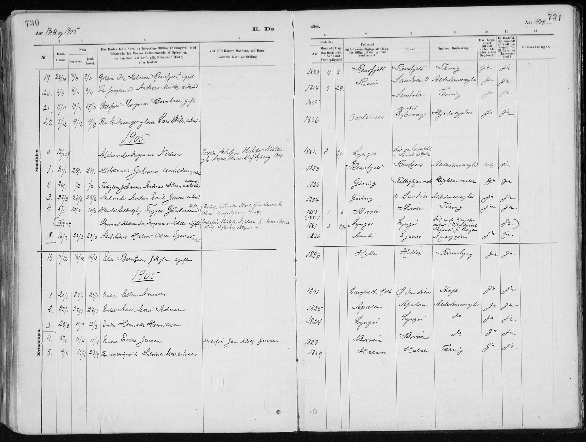 Dypvåg sokneprestkontor, SAK/1111-0007/F/Fa/Faa/L0008: Parish register (official) no. A 8, 1885-1906, p. 730-731