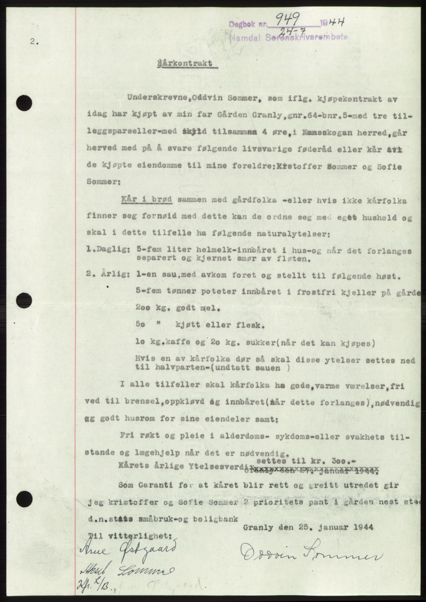 Namdal sorenskriveri, SAT/A-4133/1/2/2C: Mortgage book no. -, 1944-1945, Diary no: : 949/1944