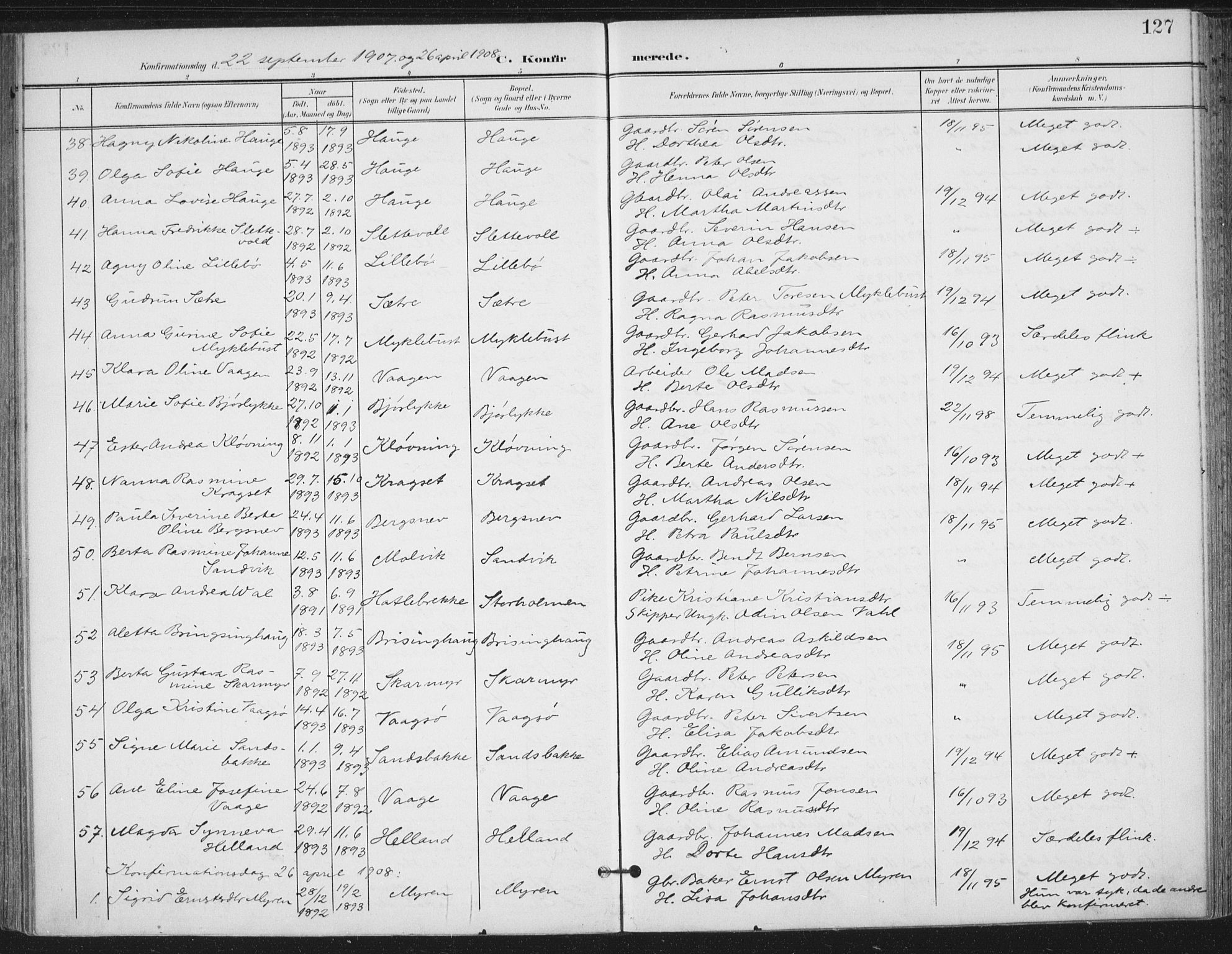 Ministerialprotokoller, klokkerbøker og fødselsregistre - Møre og Romsdal, AV/SAT-A-1454/503/L0038: Parish register (official) no. 503A06, 1901-1917, p. 127