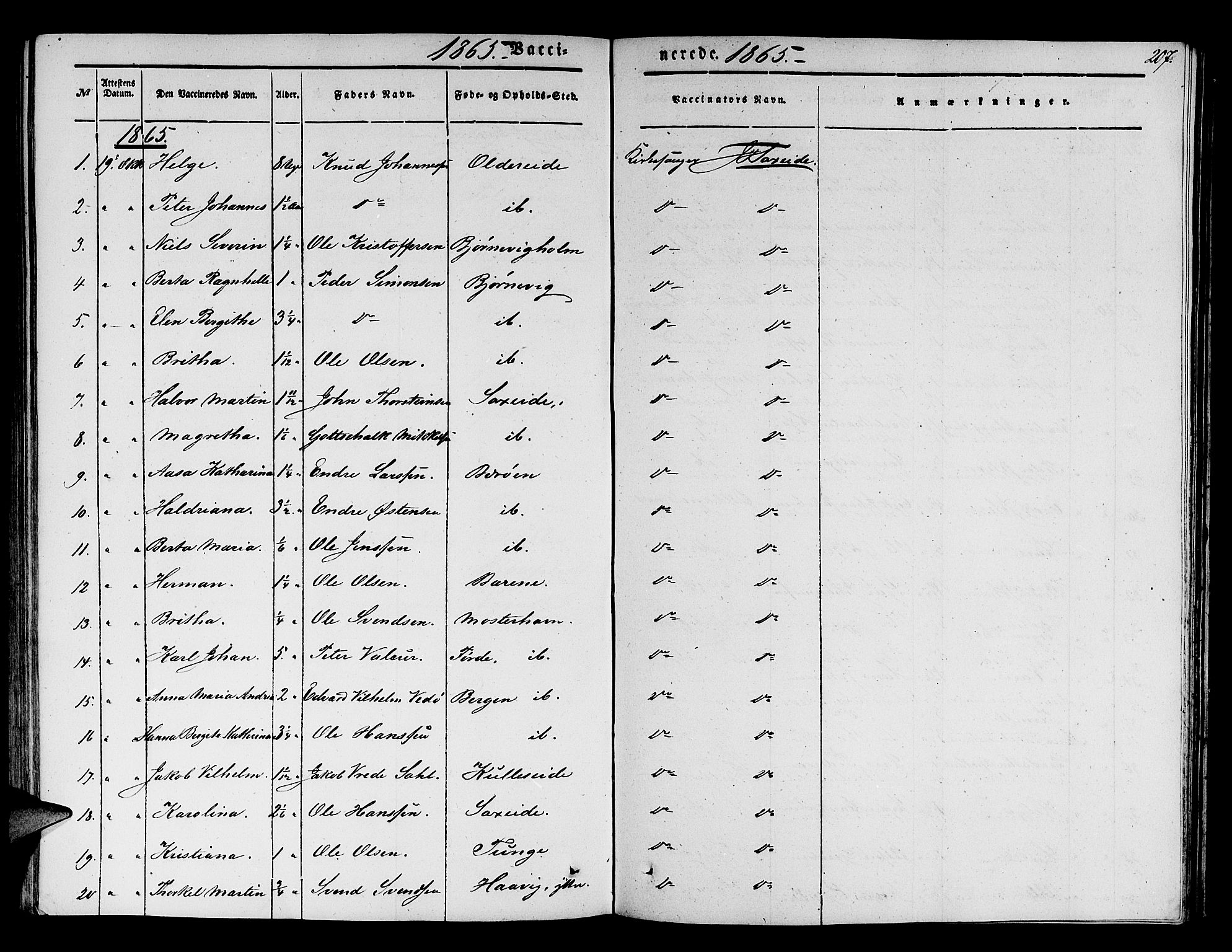 Finnås sokneprestembete, SAB/A-99925/H/Ha/Hab/Haba/L0001: Parish register (copy) no. A 1, 1851-1873, p. 207