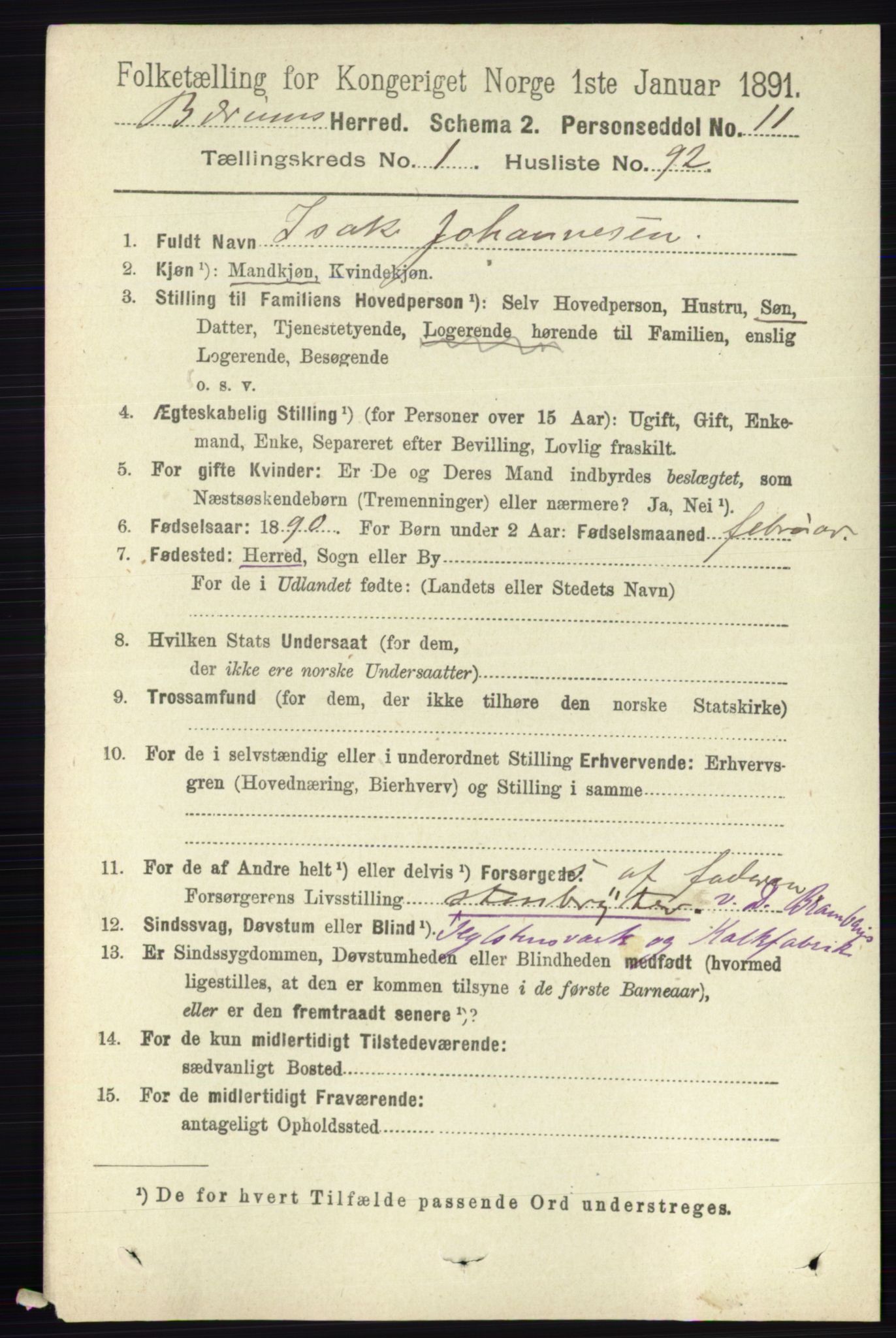 RA, 1891 census for 0219 Bærum, 1891, p. 943