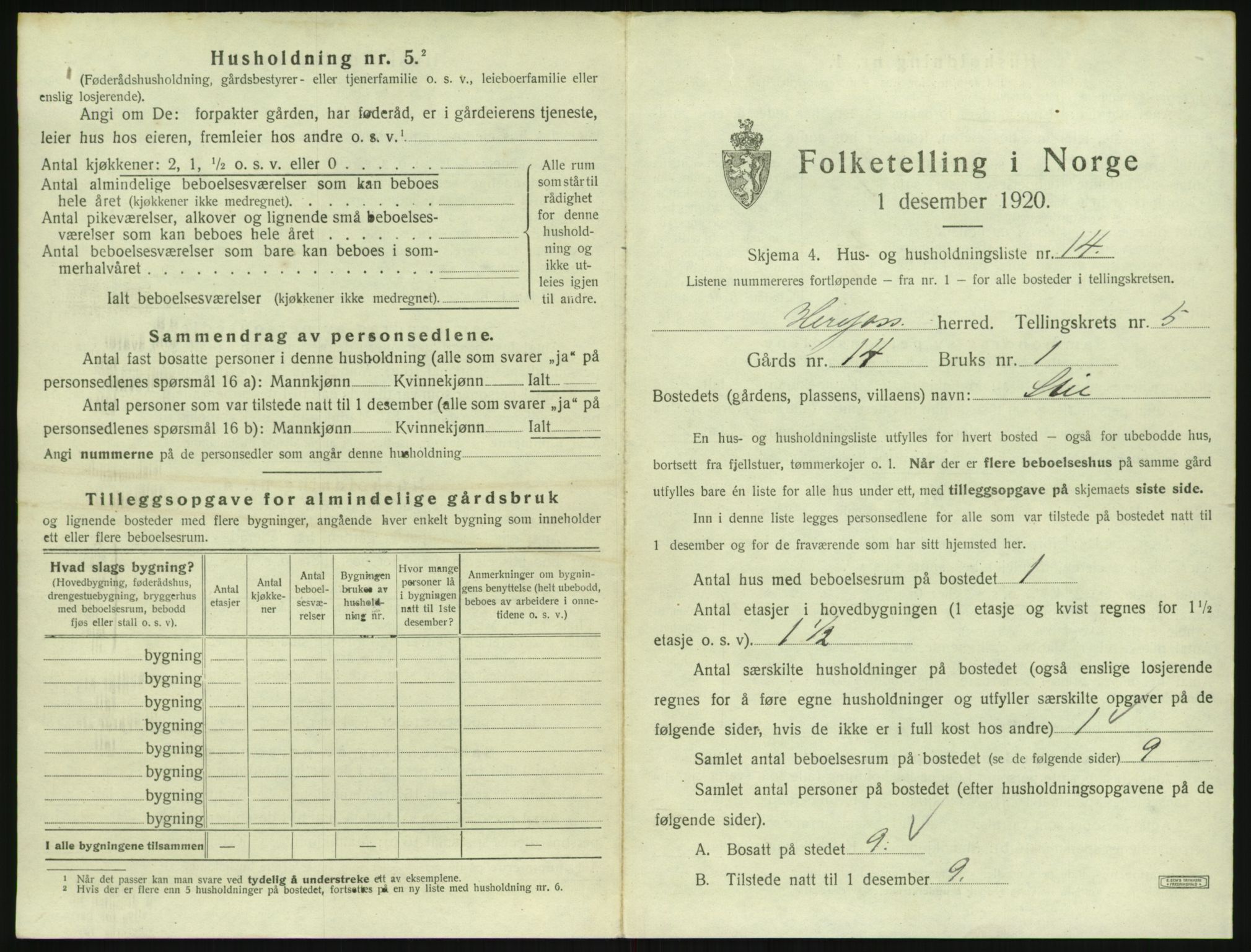 SAK, 1920 census for Herefoss, 1920, p. 186