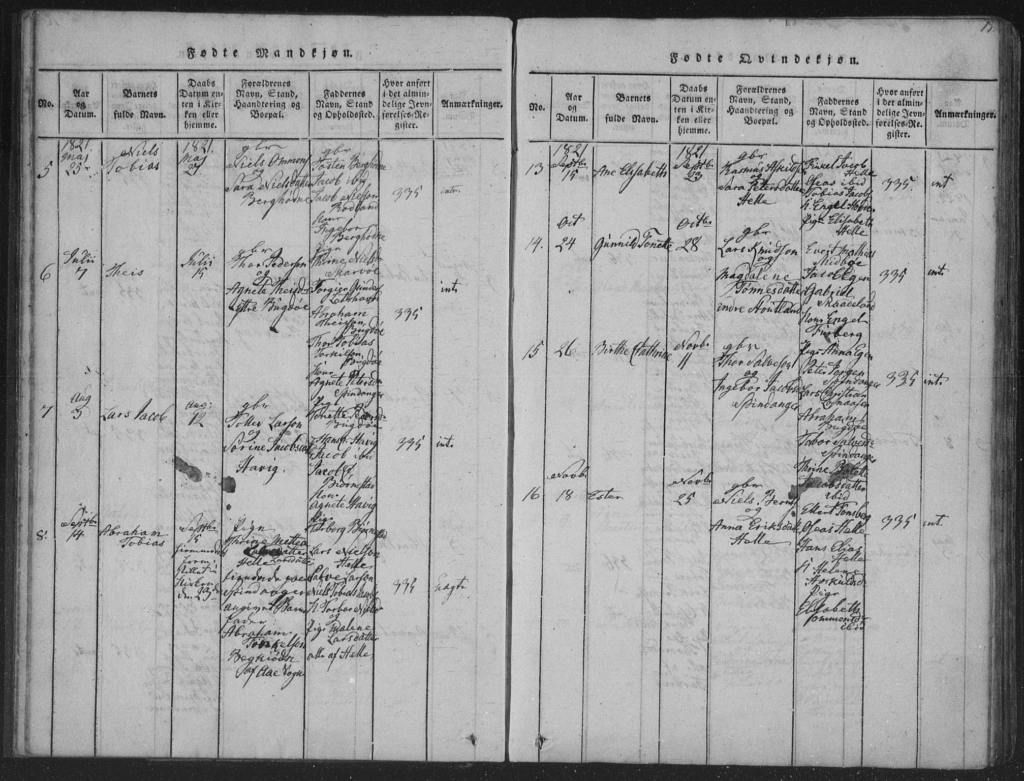 Herad sokneprestkontor, SAK/1111-0018/F/Fa/Fab/L0002: Parish register (official) no. A 2, 1816-1844, p. 17