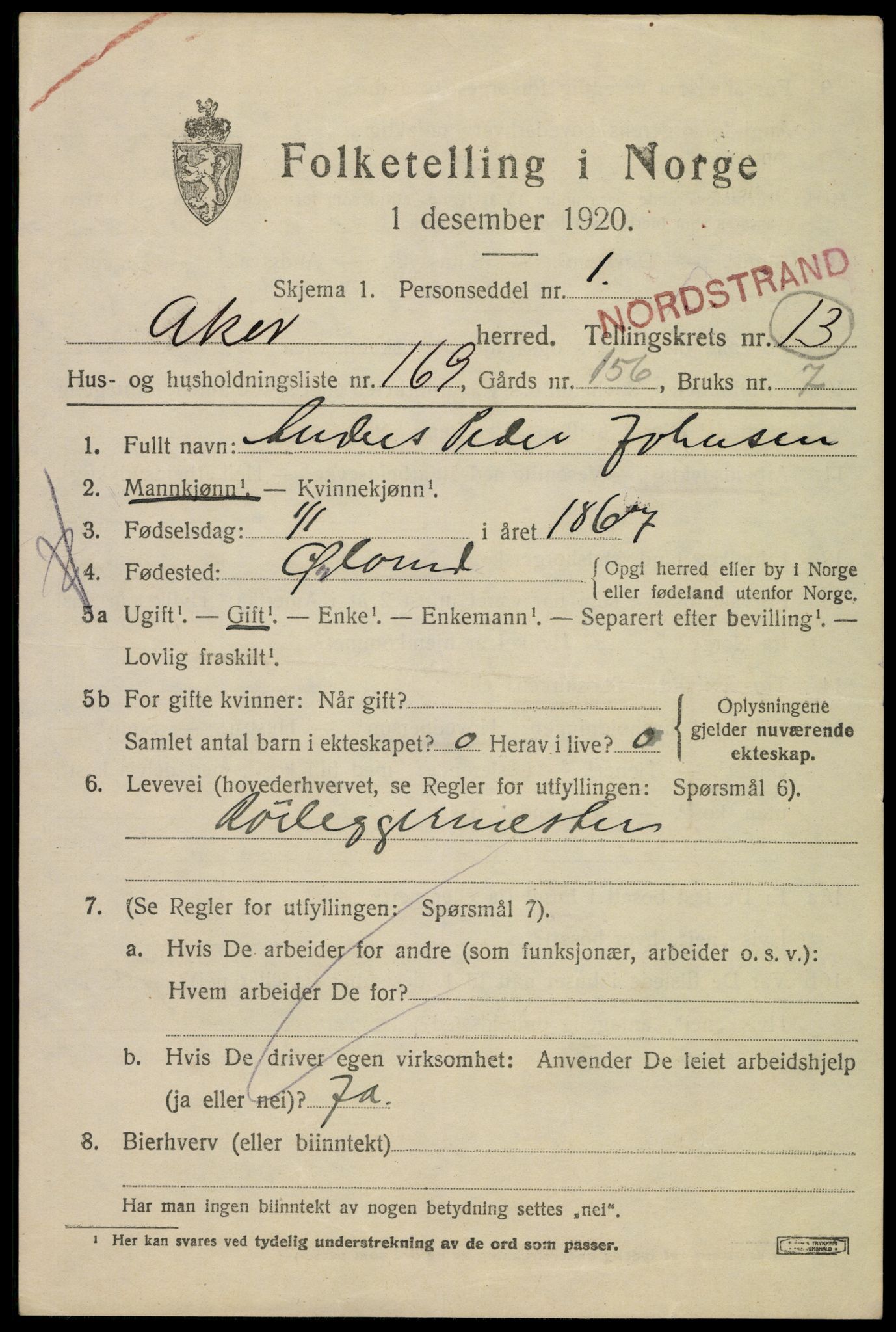 SAO, 1920 census for Aker, 1920, p. 81612
