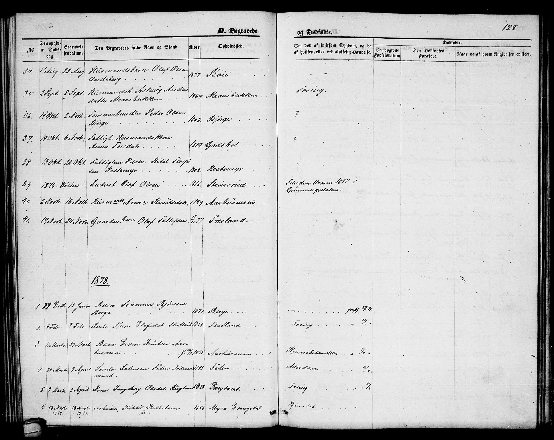 Seljord kirkebøker, SAKO/A-20/G/Ga/L0004: Parish register (copy) no. I 4, 1873-1886, p. 128