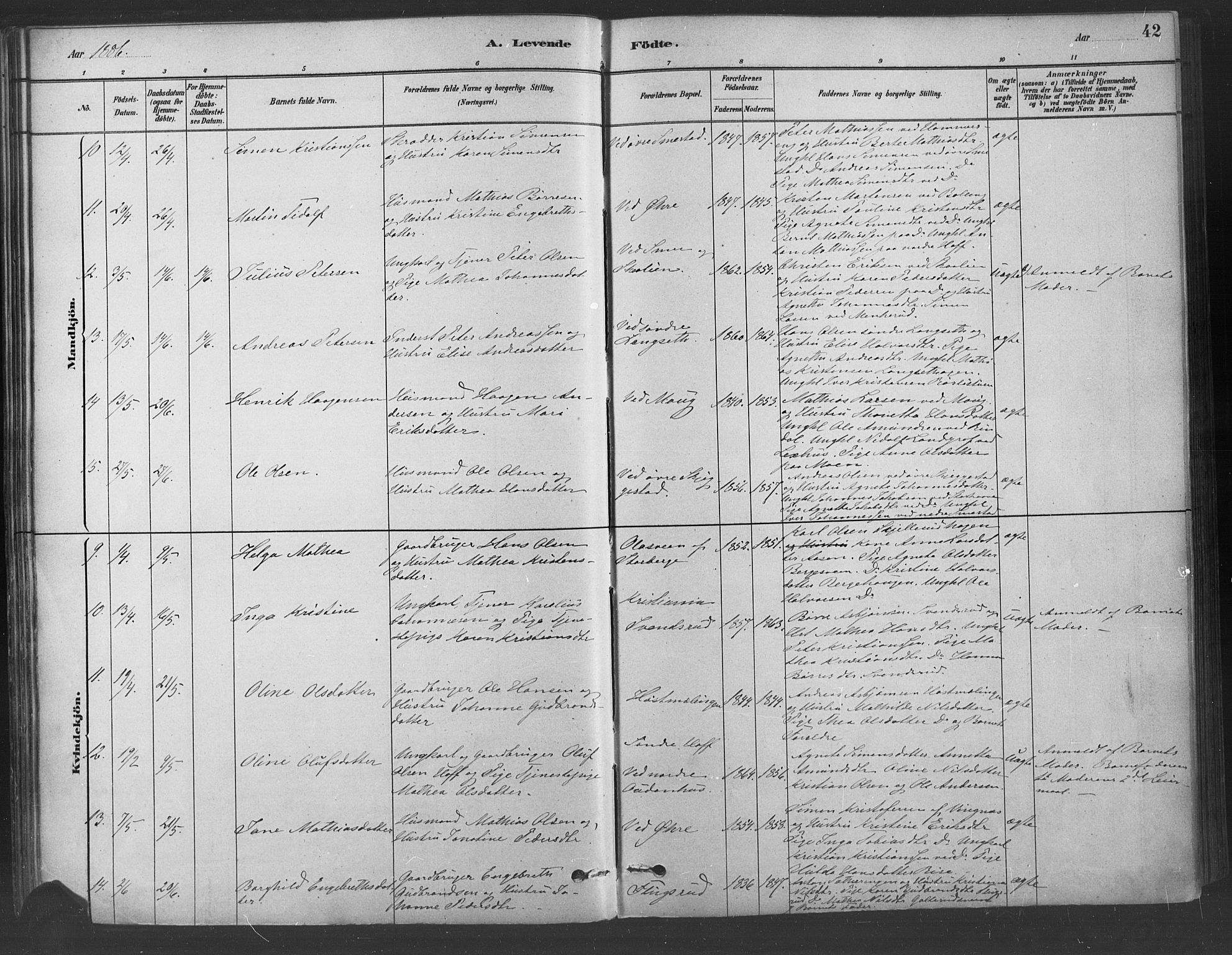 Fåberg prestekontor, AV/SAH-PREST-086/H/Ha/Haa/L0009: Parish register (official) no. 9, 1879-1898, p. 42