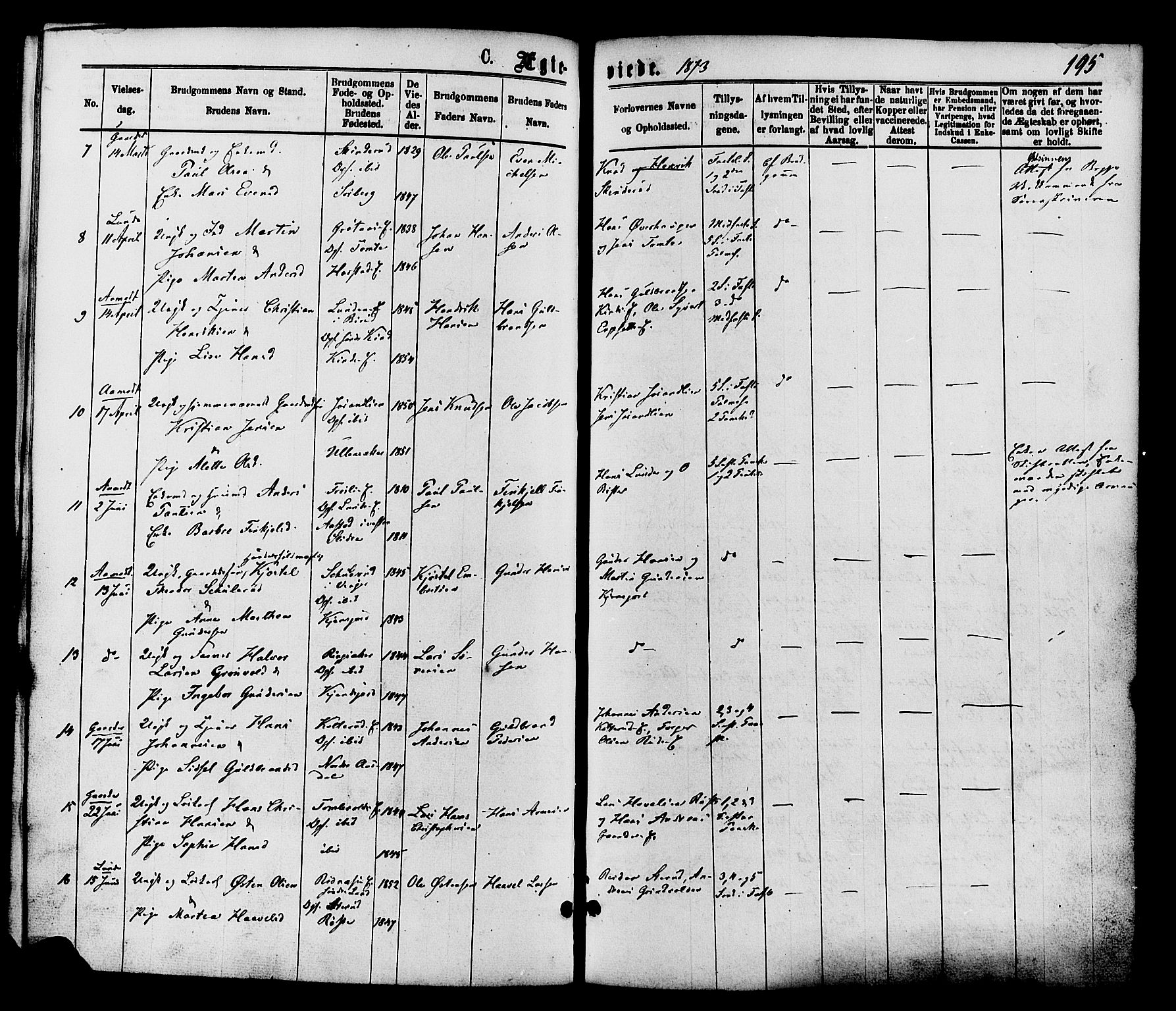 Nordre Land prestekontor, SAH/PREST-124/H/Ha/Haa/L0002: Parish register (official) no. 2, 1872-1881, p. 195
