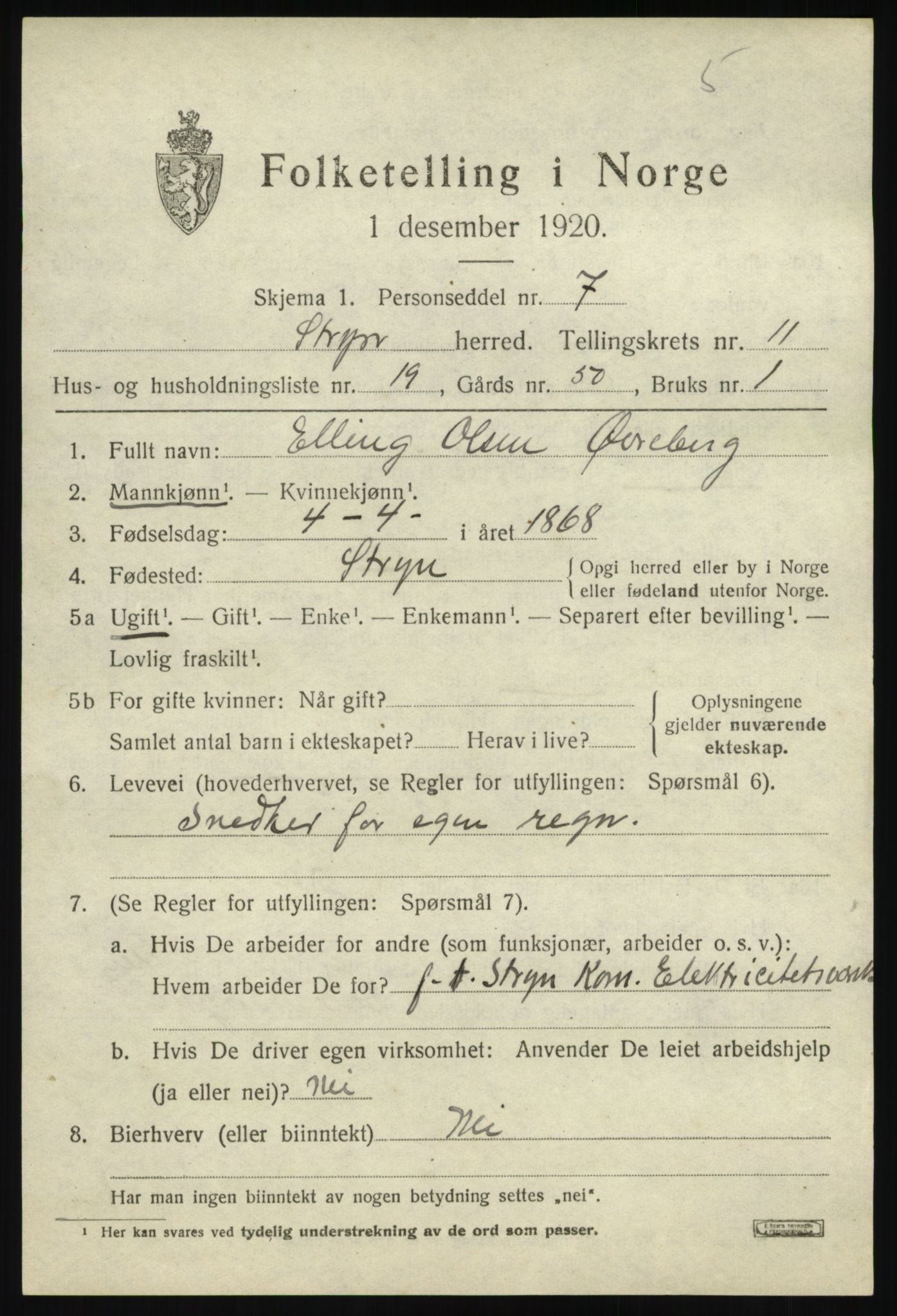 SAB, 1920 census for Stryn, 1920, p. 5454