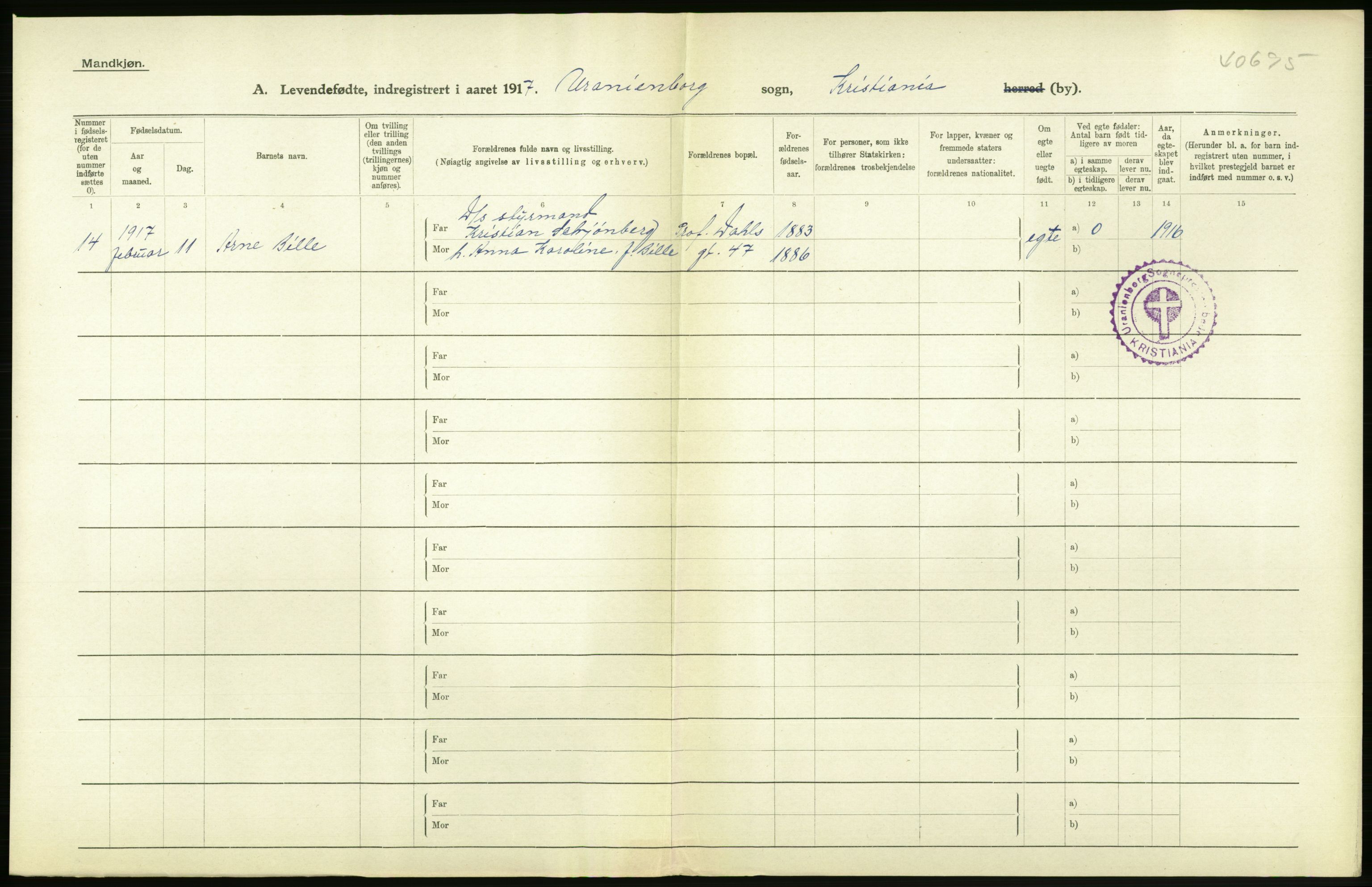 Statistisk sentralbyrå, Sosiodemografiske emner, Befolkning, AV/RA-S-2228/D/Df/Dfb/Dfbg/L0007: Kristiania: Levendefødte menn og kvinner., 1917, p. 286