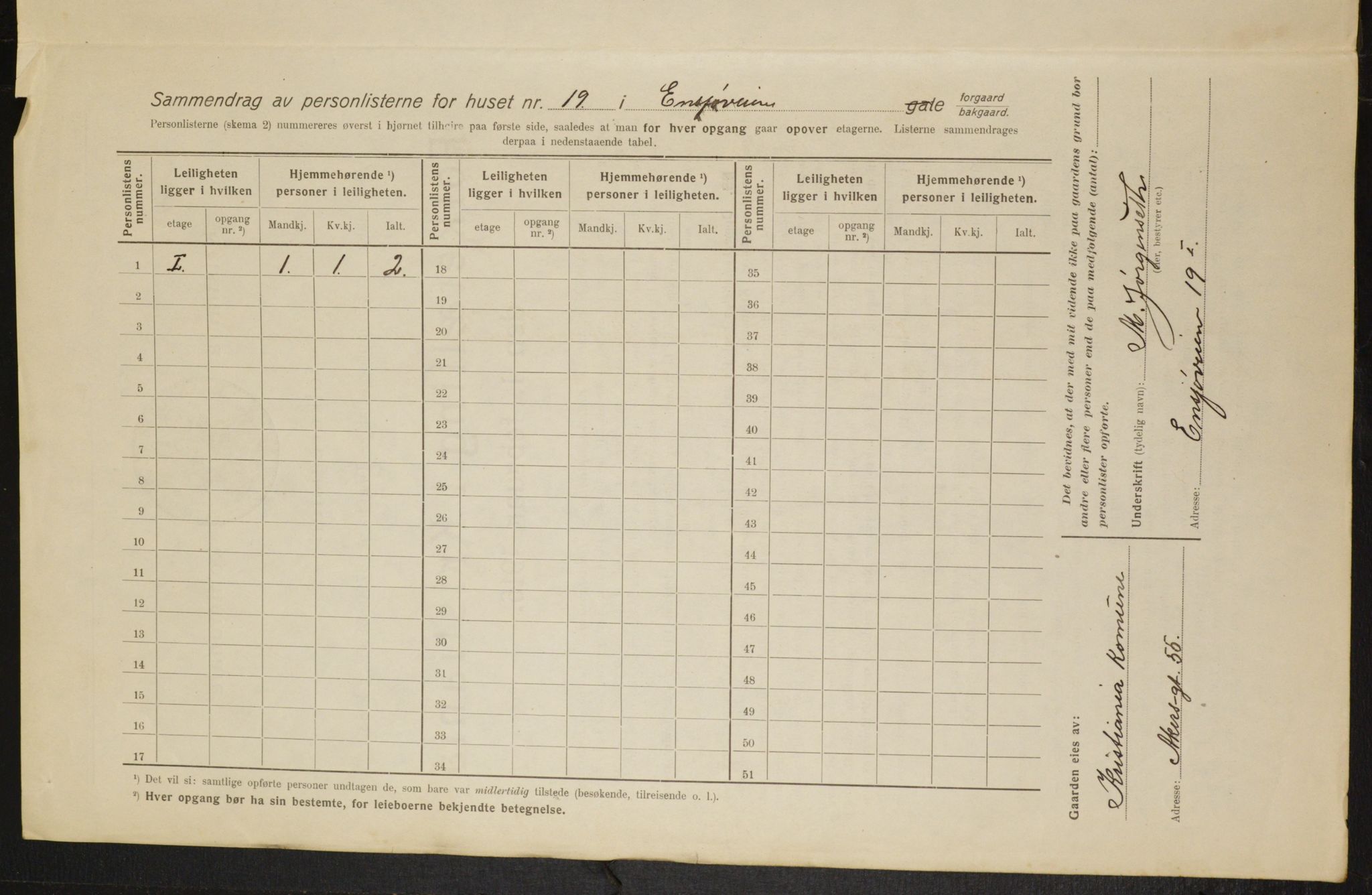 OBA, Municipal Census 1916 for Kristiania, 1916, p. 22346