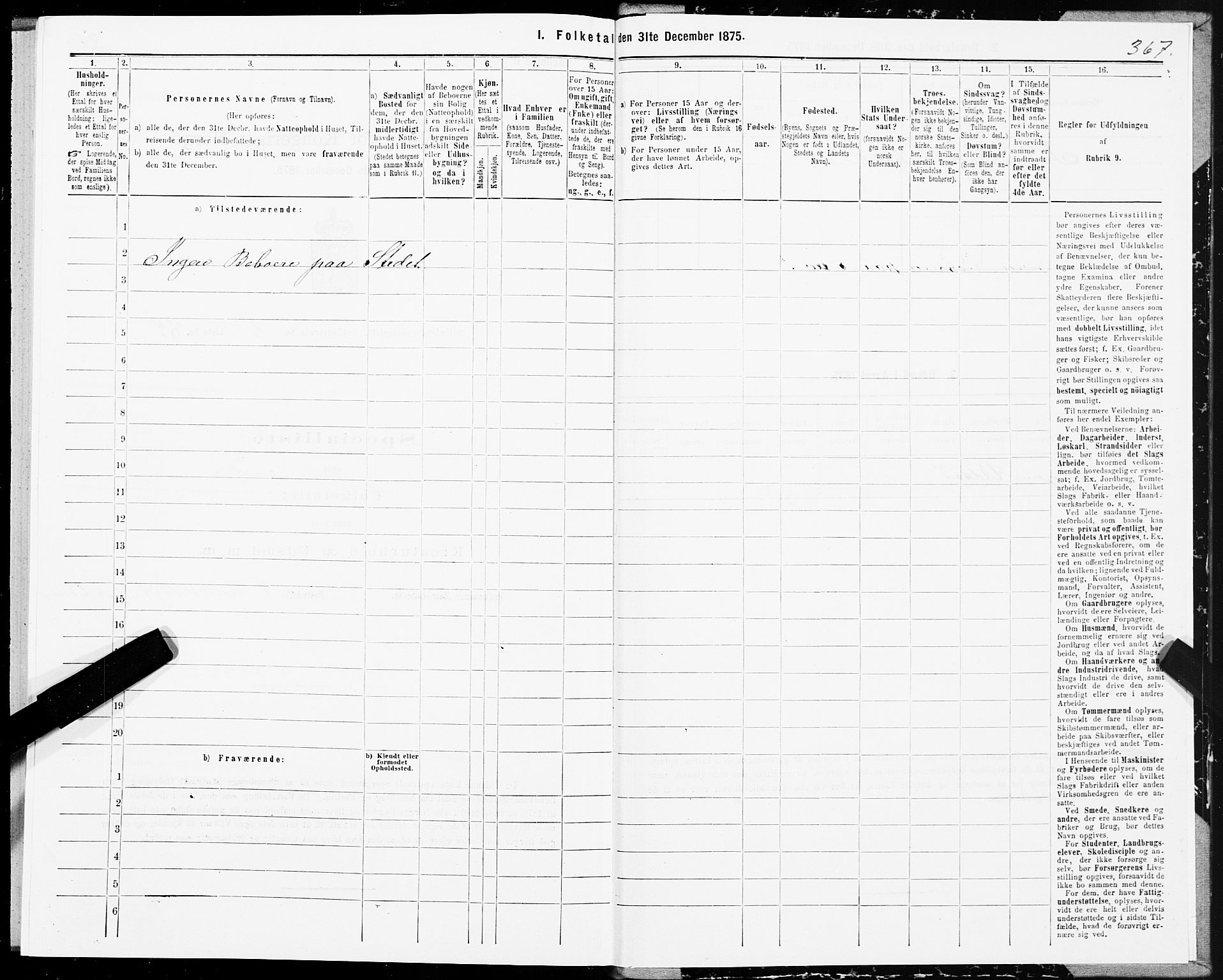 SAT, 1875 census for 1660P Strinda, 1875, p. 2367