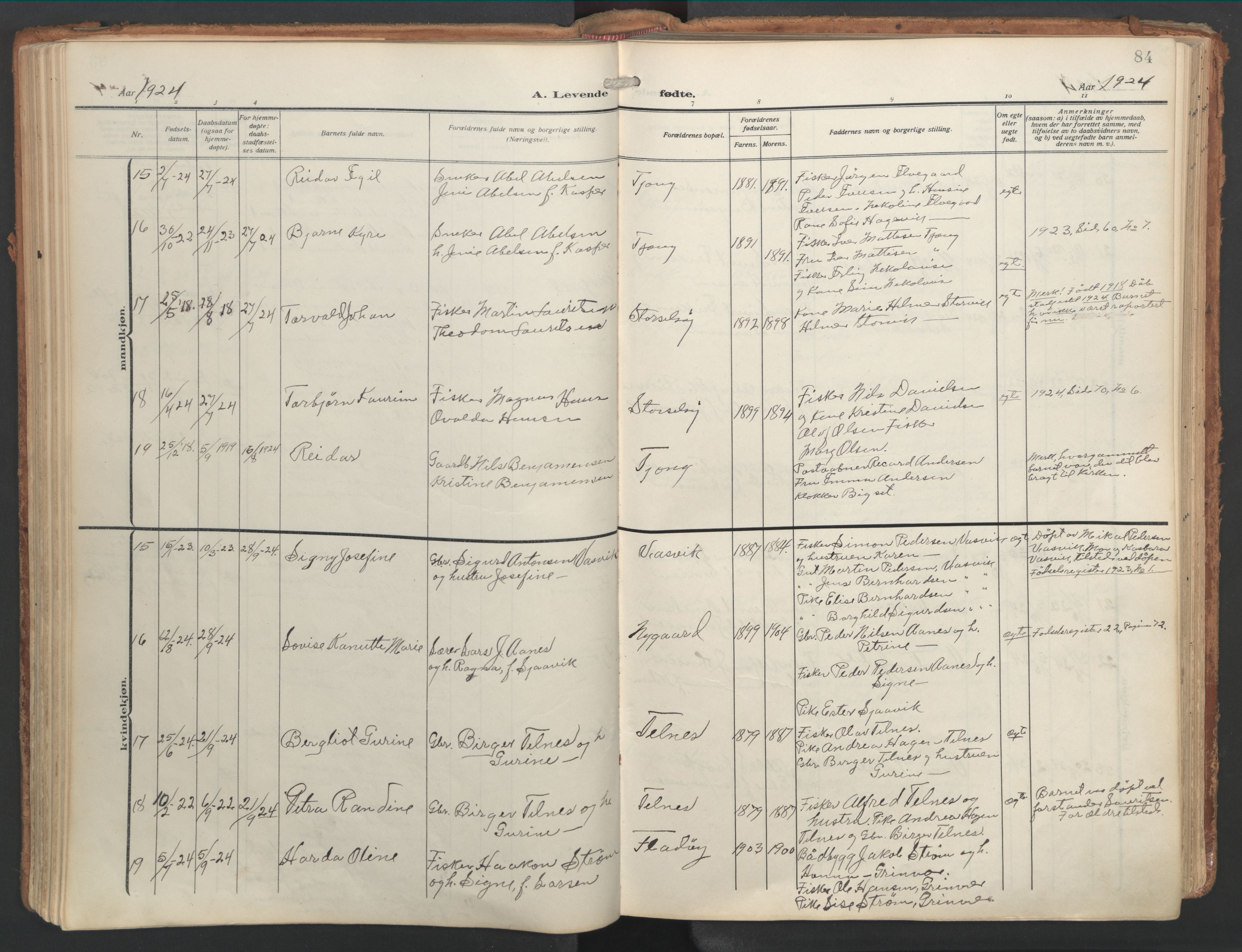 Ministerialprotokoller, klokkerbøker og fødselsregistre - Nordland, SAT/A-1459/841/L0614: Parish register (official) no. 841A17, 1911-1925, p. 84