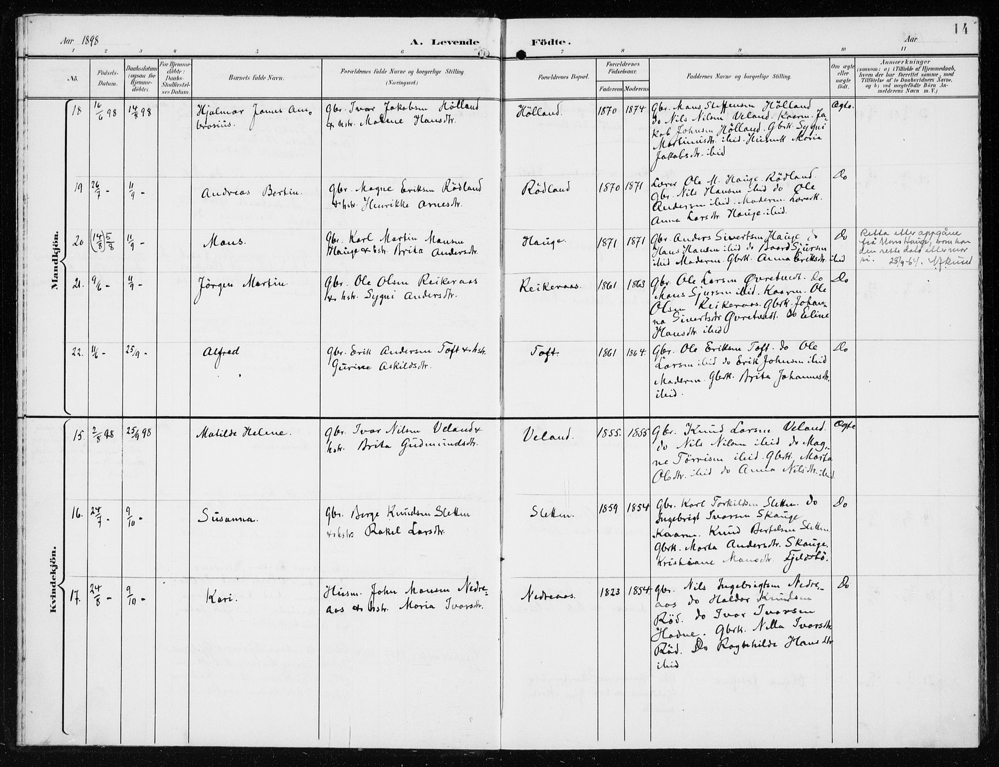 Lindås Sokneprestembete, AV/SAB-A-76701/H/Haa/Haaf/L0002: Parish register (official) no. F  2, 1897-1909, p. 14