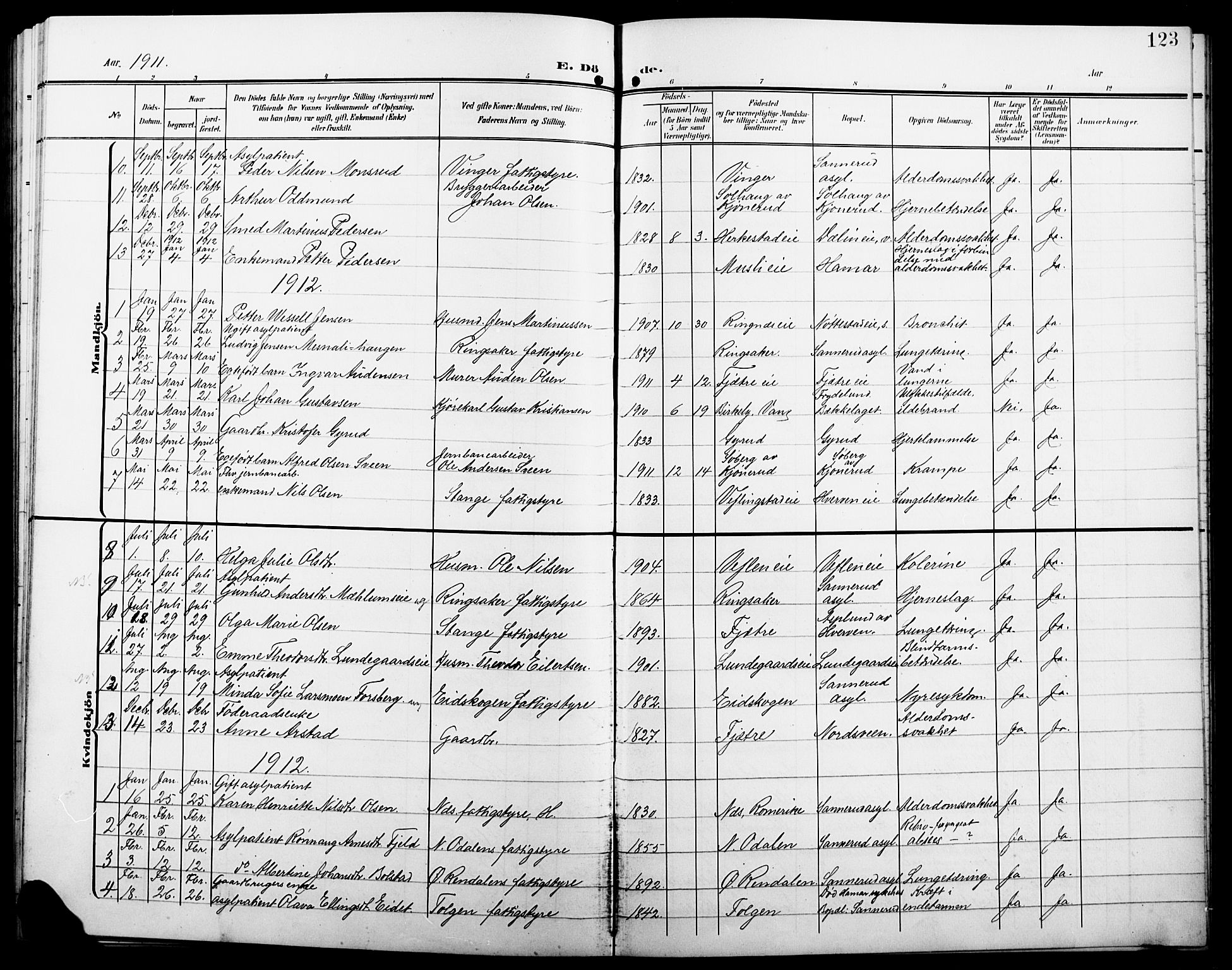 Stange prestekontor, AV/SAH-PREST-002/L/L0013: Parish register (copy) no. 13, 1906-1915, p. 123