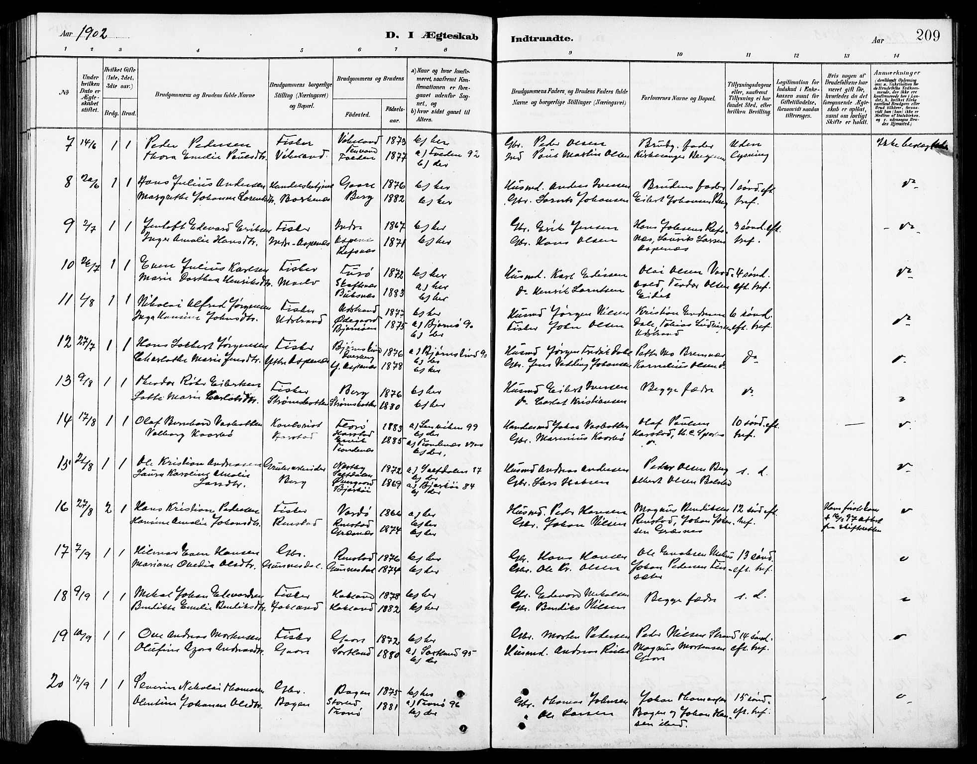 Kvæfjord sokneprestkontor, AV/SATØ-S-1323/G/Ga/Gab/L0005klokker: Parish register (copy) no. 5, 1886-1911, p. 209