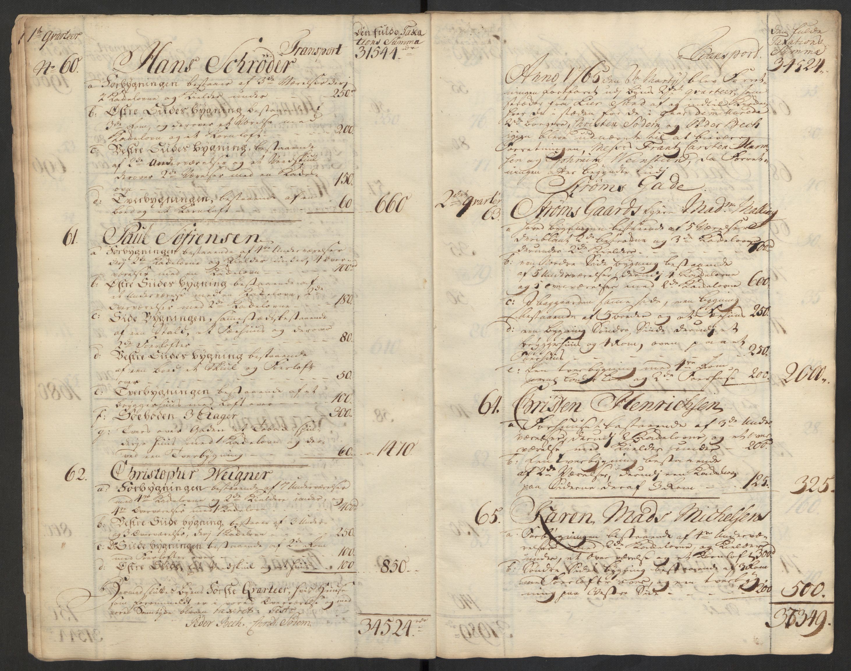 Kommersekollegiet, Brannforsikringskontoret 1767-1814, RA/EA-5458/F/Fa/L0008/0001: Bragernes / Branntakstprotokoll, 1765