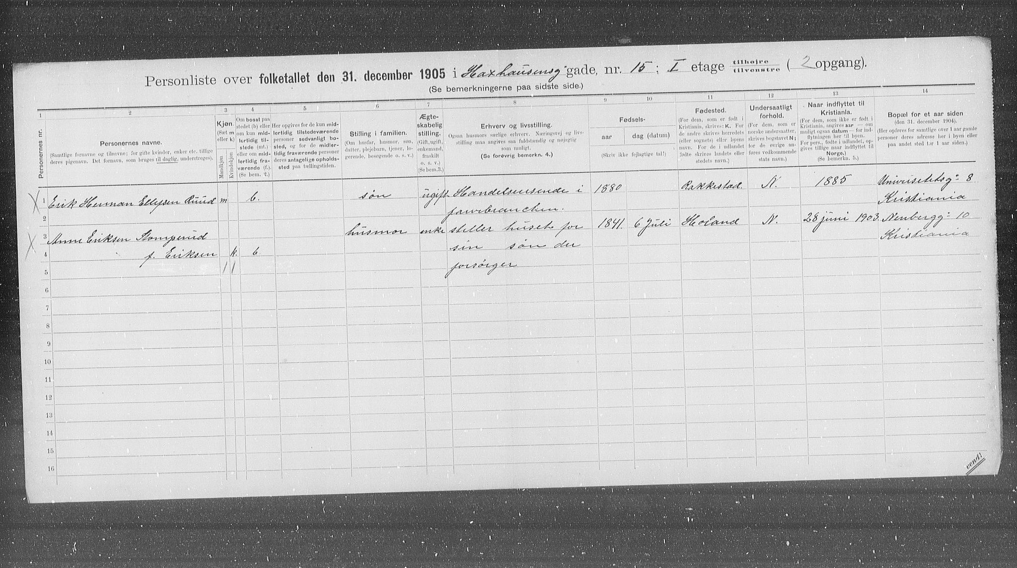 OBA, Municipal Census 1905 for Kristiania, 1905, p. 18921