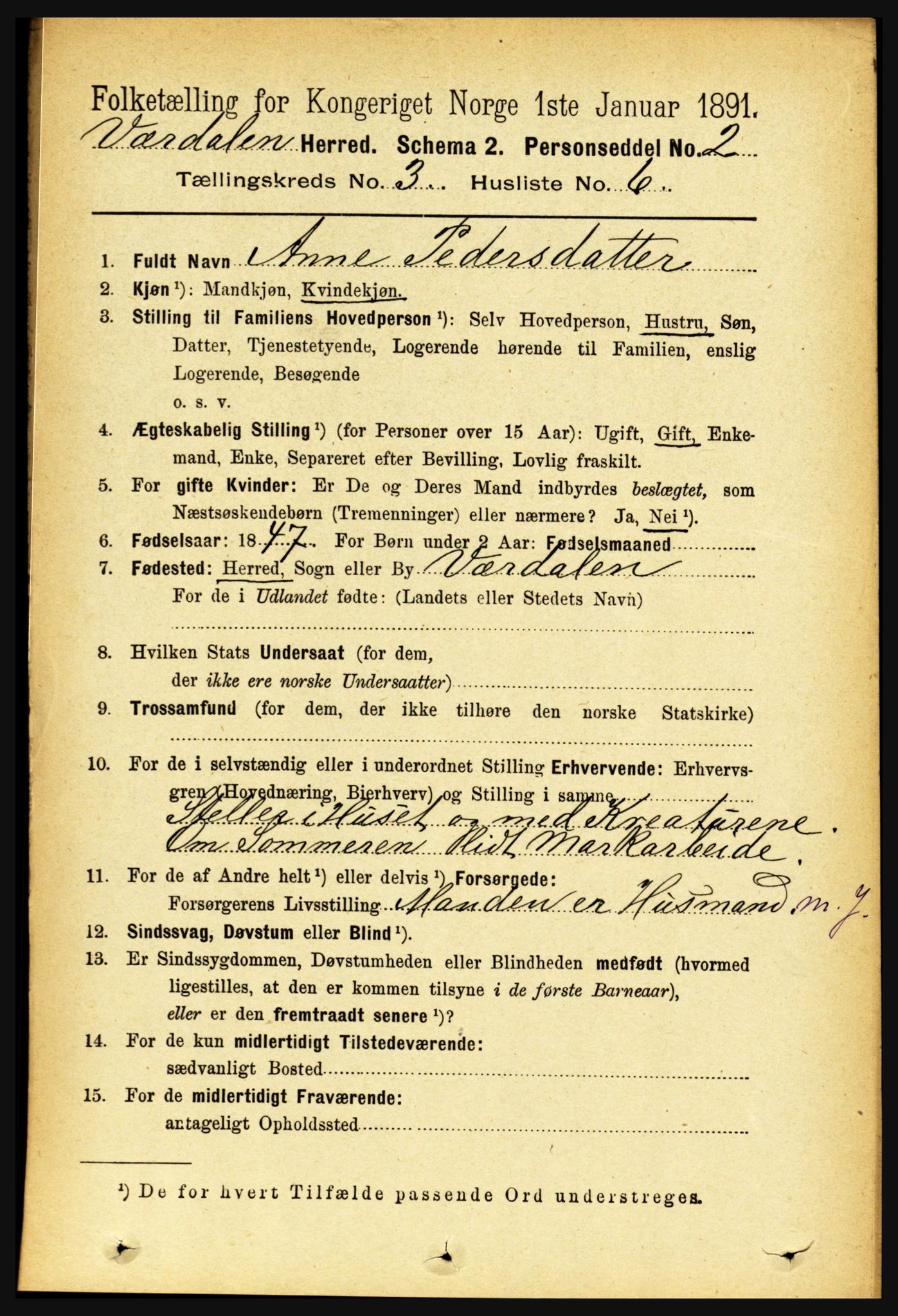 RA, 1891 census for 1721 Verdal, 1891, p. 1805