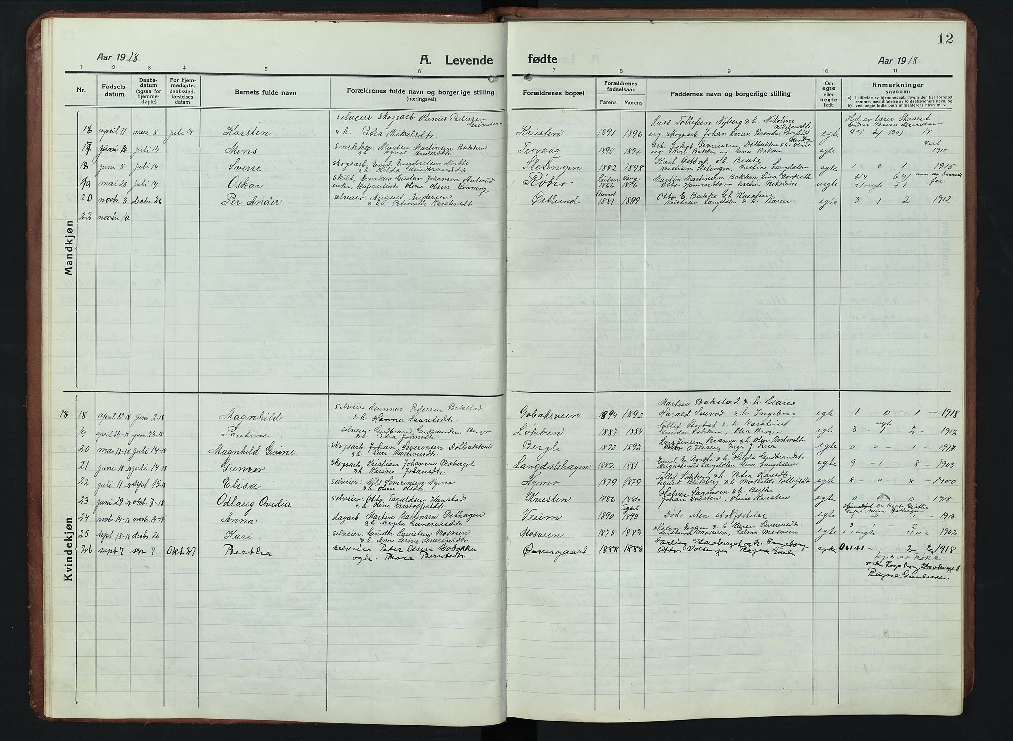 Elverum prestekontor, AV/SAH-PREST-044/H/Ha/Hab/L0011: Parish register (copy) no. 11, 1915-1947, p. 12