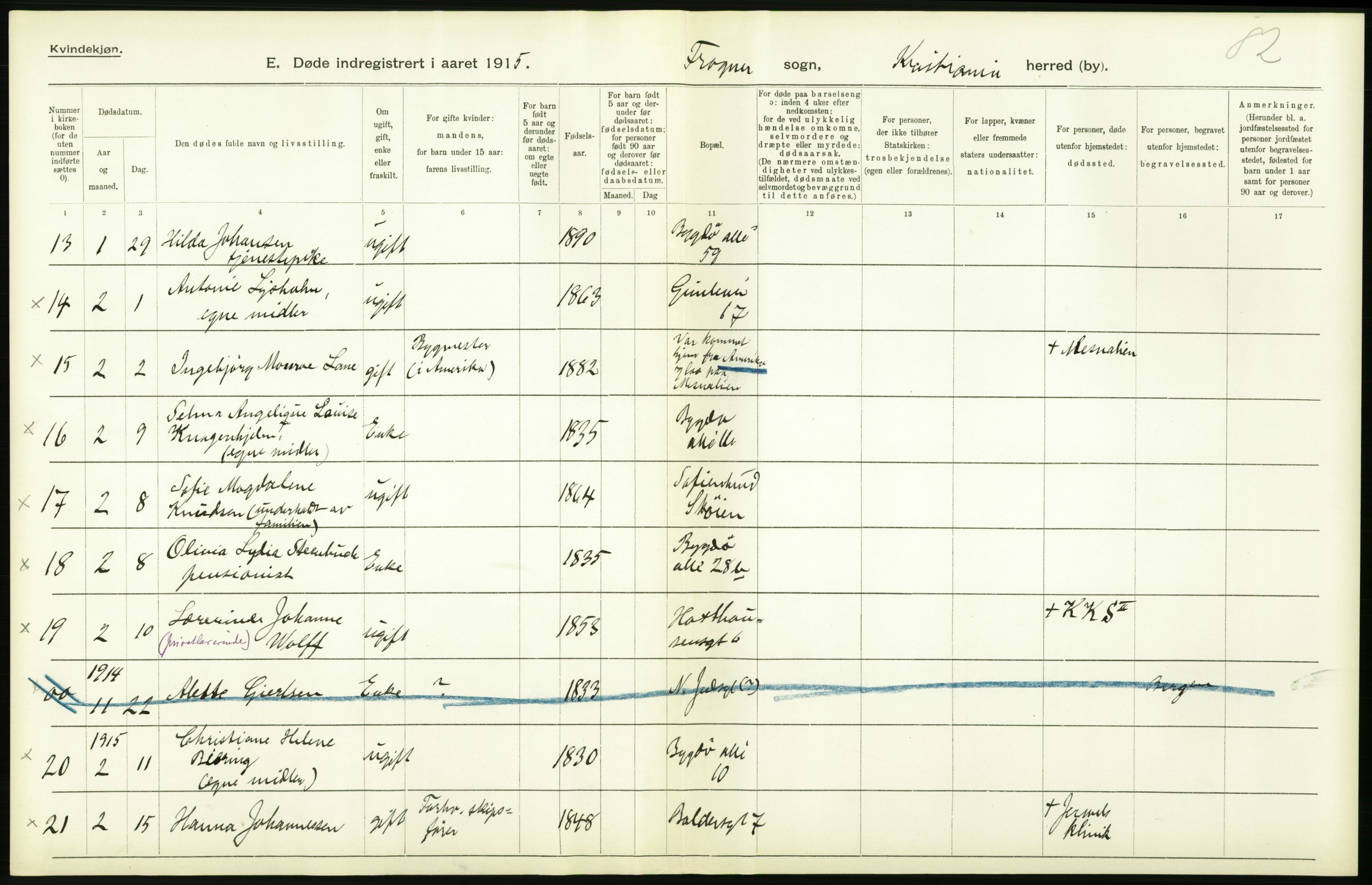 Statistisk sentralbyrå, Sosiodemografiske emner, Befolkning, AV/RA-S-2228/D/Df/Dfb/Dfbe/L0009: Kristiania: Døde., 1915, p. 466