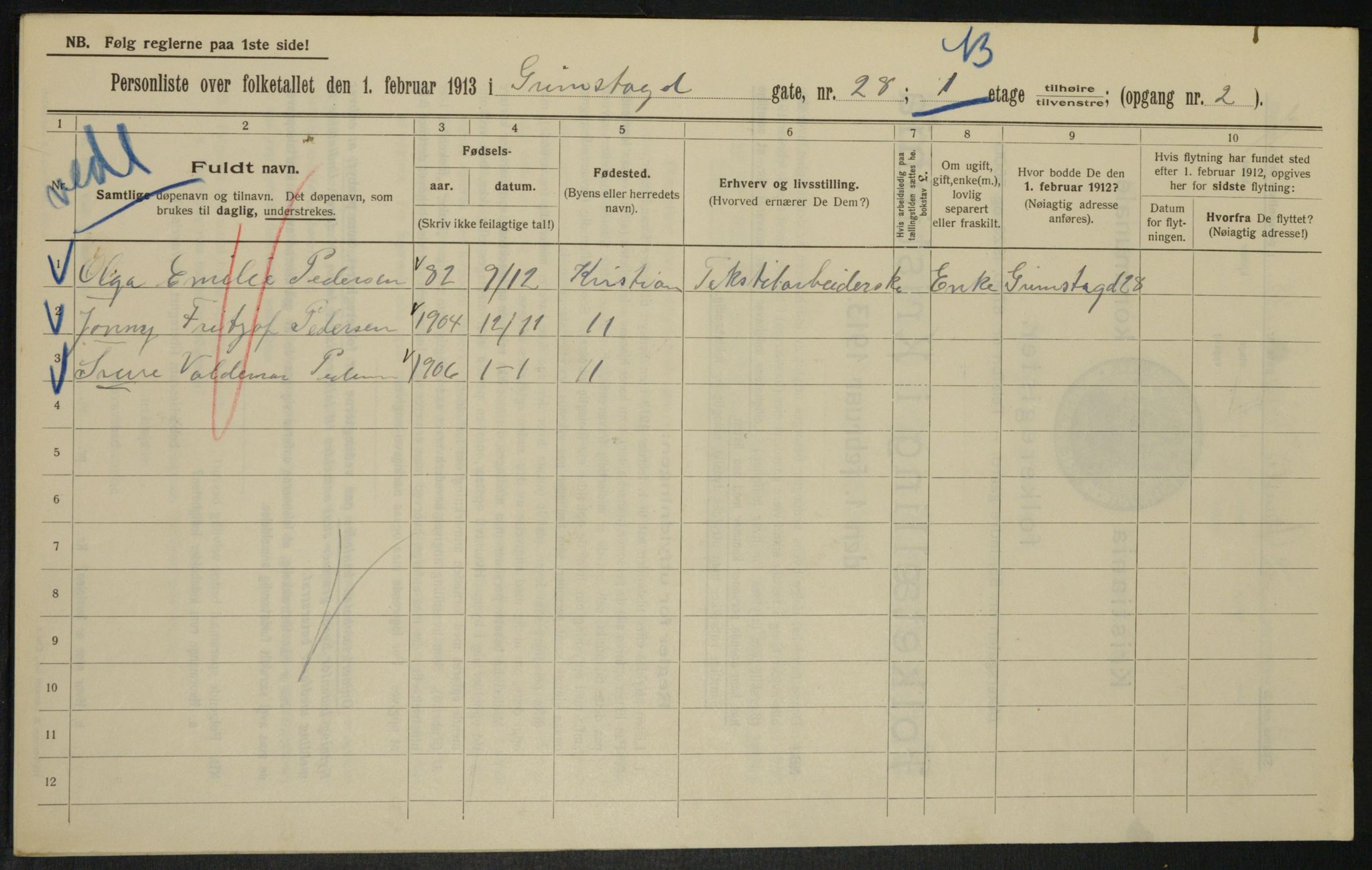 OBA, Municipal Census 1913 for Kristiania, 1913, p. 30246